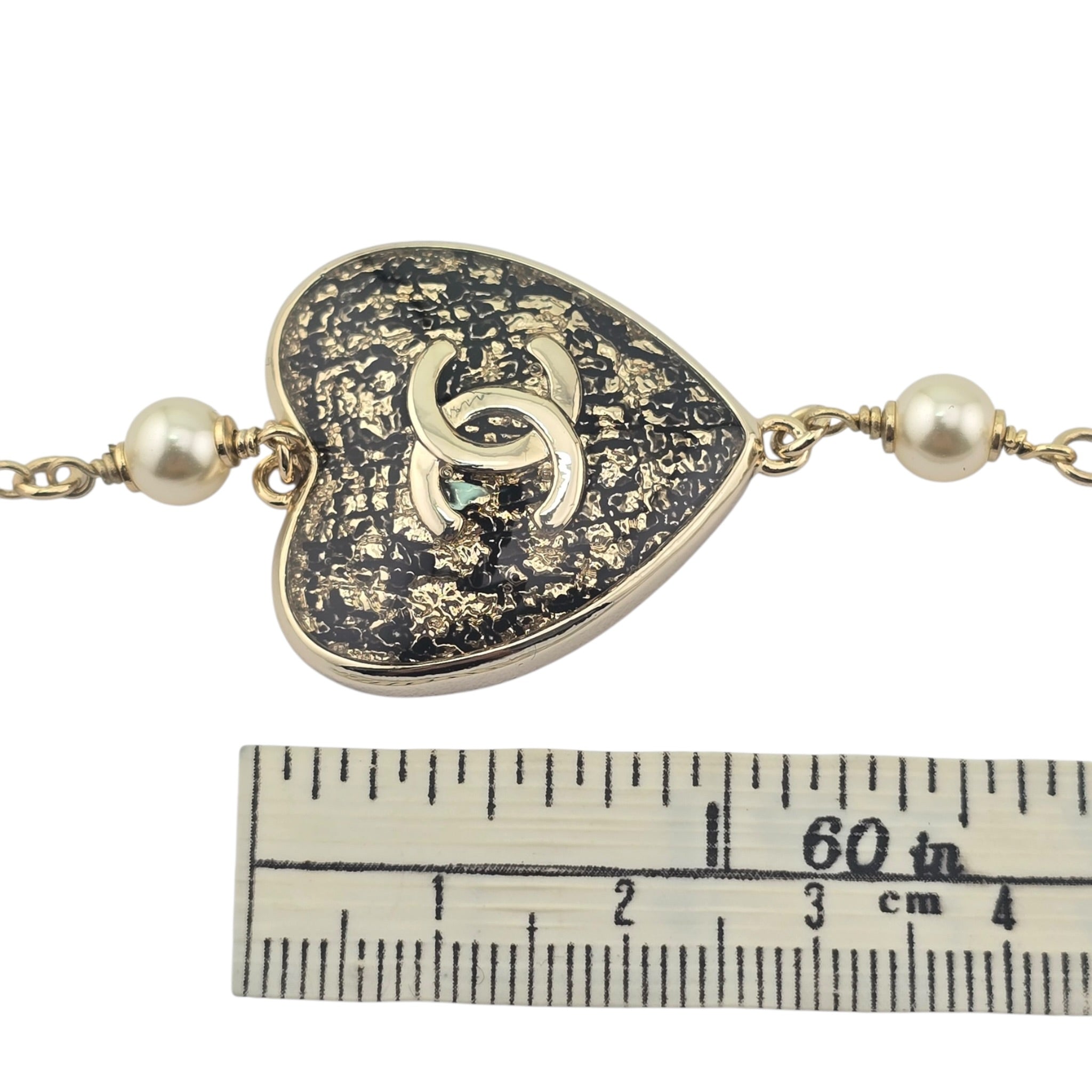 Chanel CC Long Necklace Black Gold Hearts 2024 CHANEL