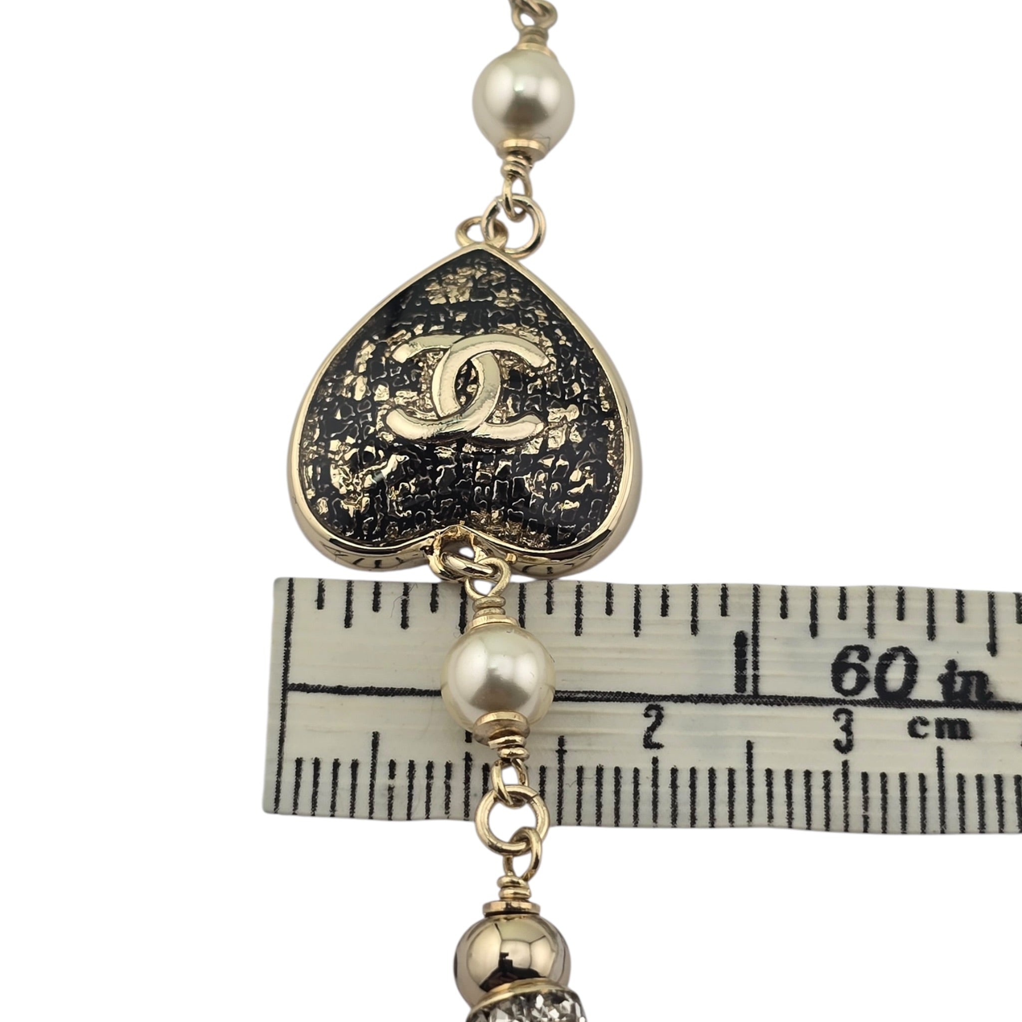 Chanel CC Long Necklace Black Gold Hearts 2024 CHANEL