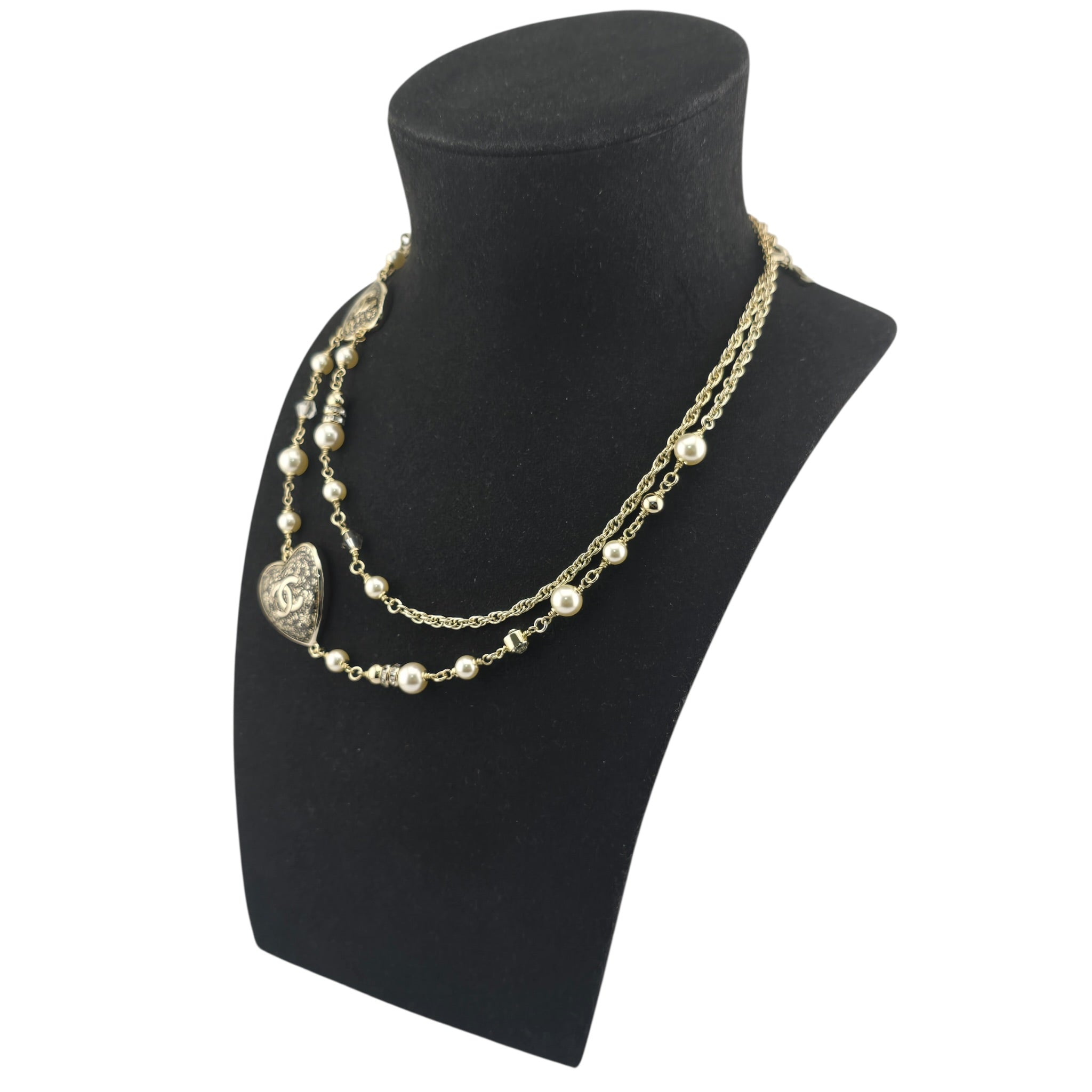 Chanel CC Long Necklace Black Gold Hearts 2024 CHANEL