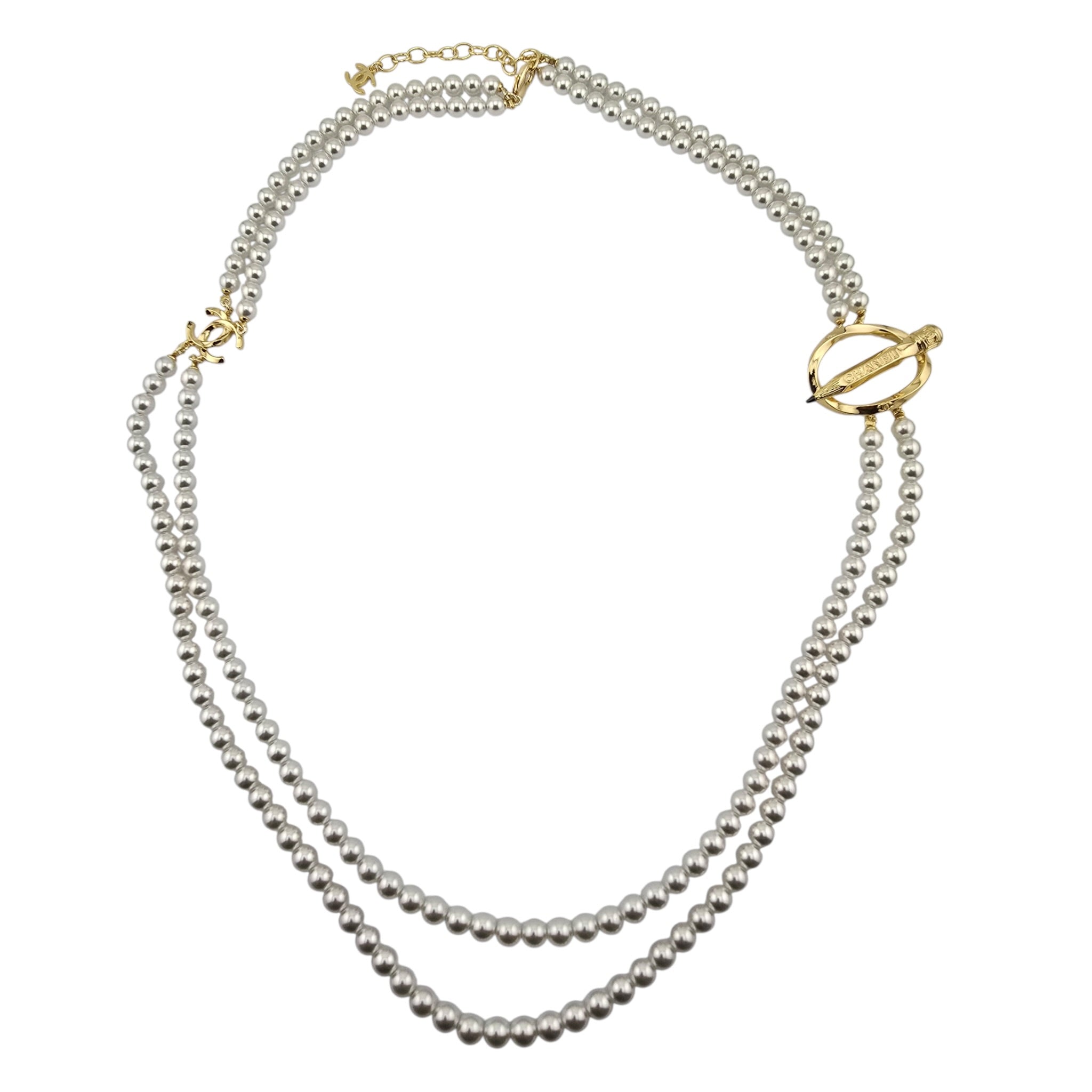 Chanel CC Gold Pencil Pendant Long Faux Pearl Necklace 2025 CHANEL