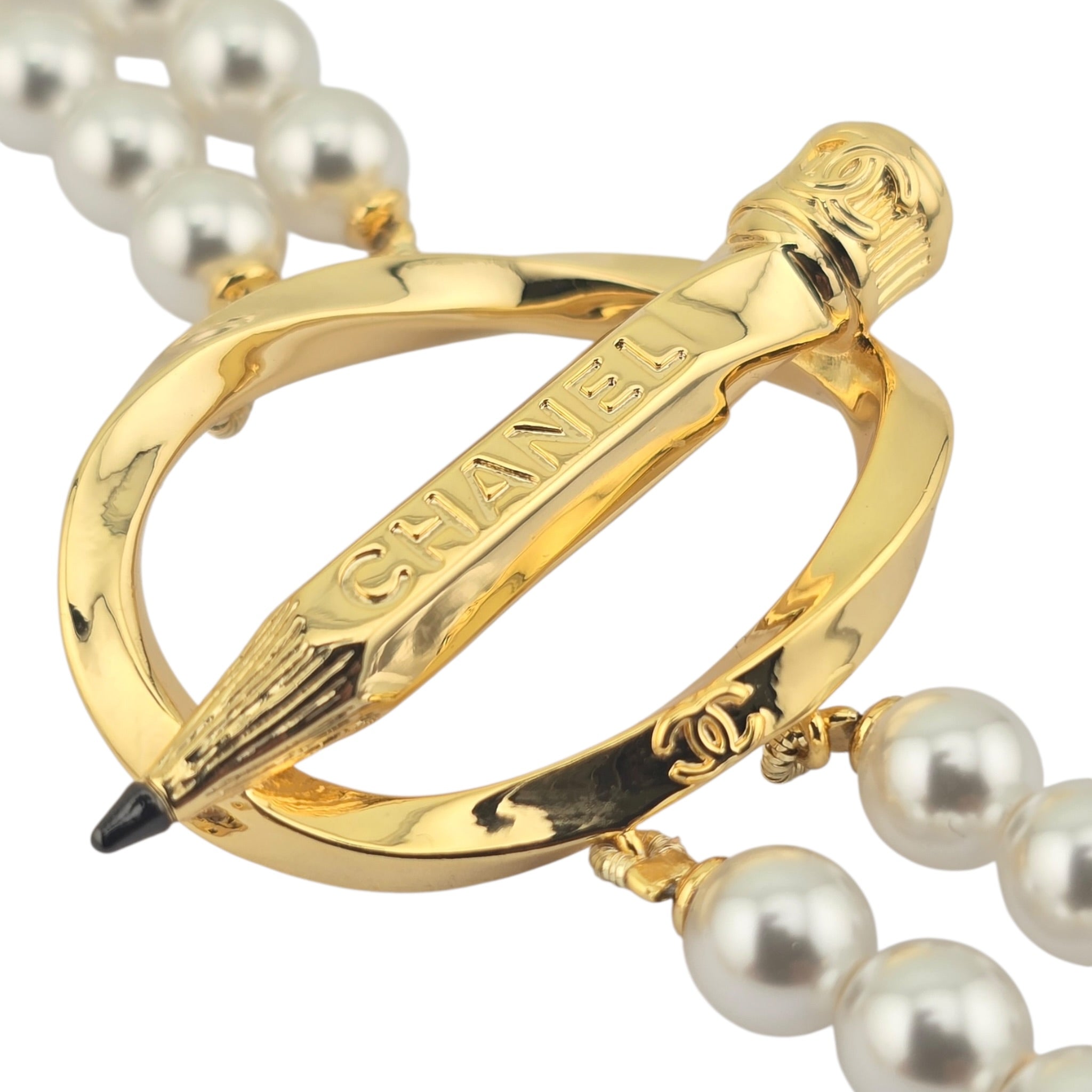 Chanel CC Gold Pencil Pendant Long Faux Pearl Necklace 2025 CHANEL