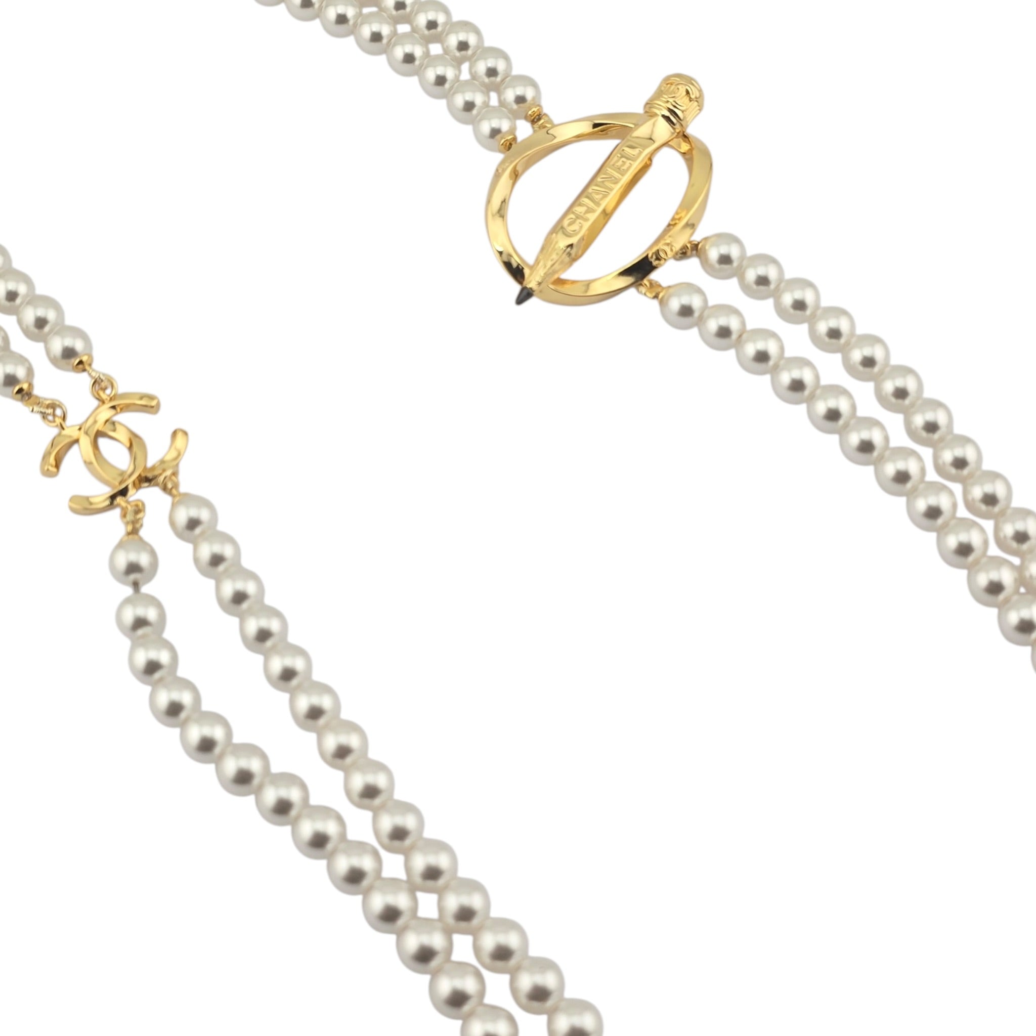 Chanel CC Gold Pencil Pendant Long Faux Pearl Necklace 2025 CHANEL
