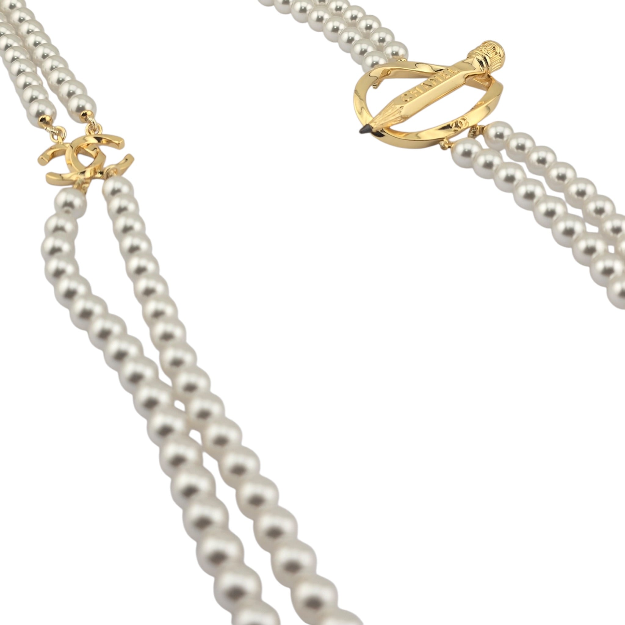 Chanel CC Gold Pencil Pendant Long Faux Pearl Necklace 2025 CHANEL