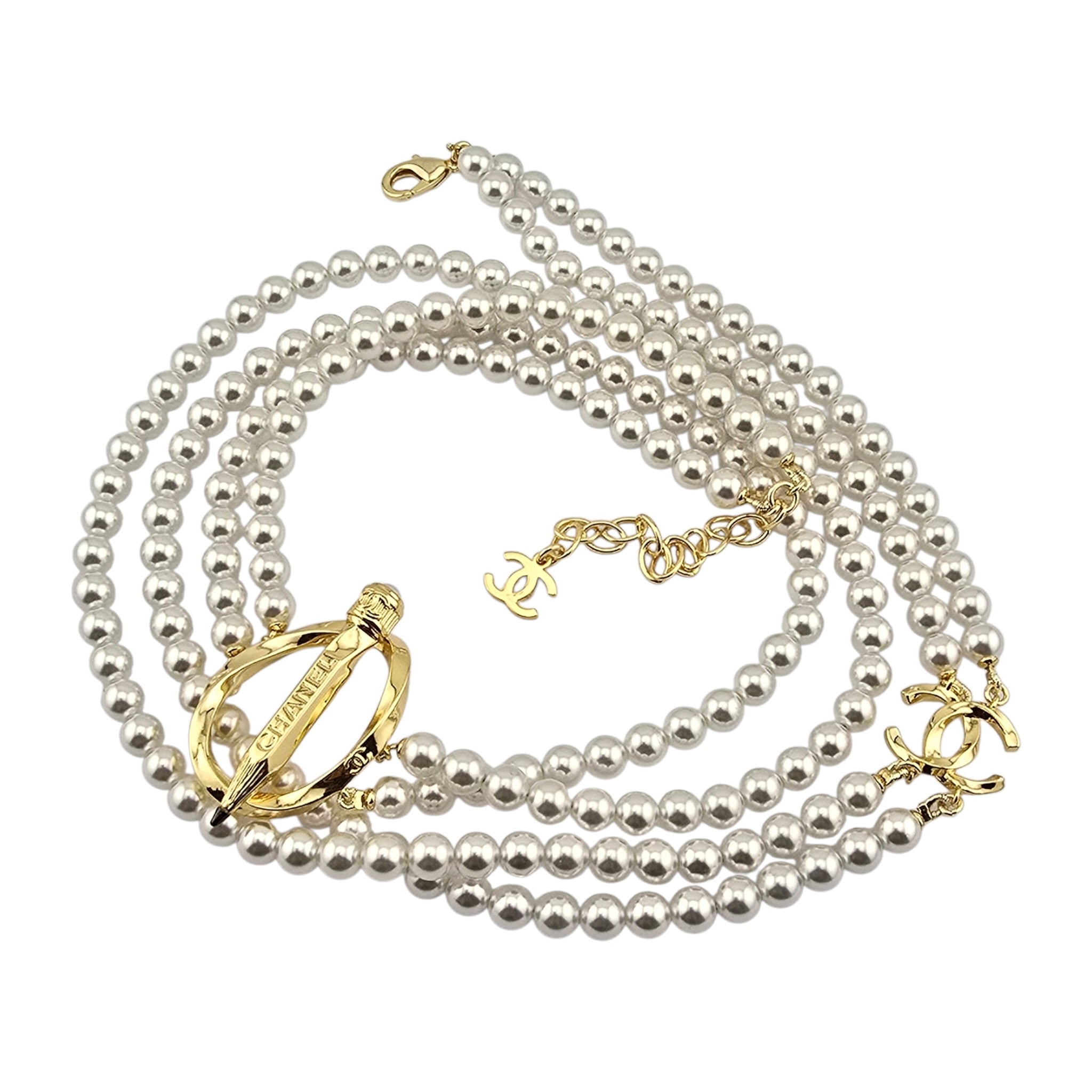 Chanel CC Gold Pencil Pendant Long Faux Pearl Necklace 2025 CHANEL