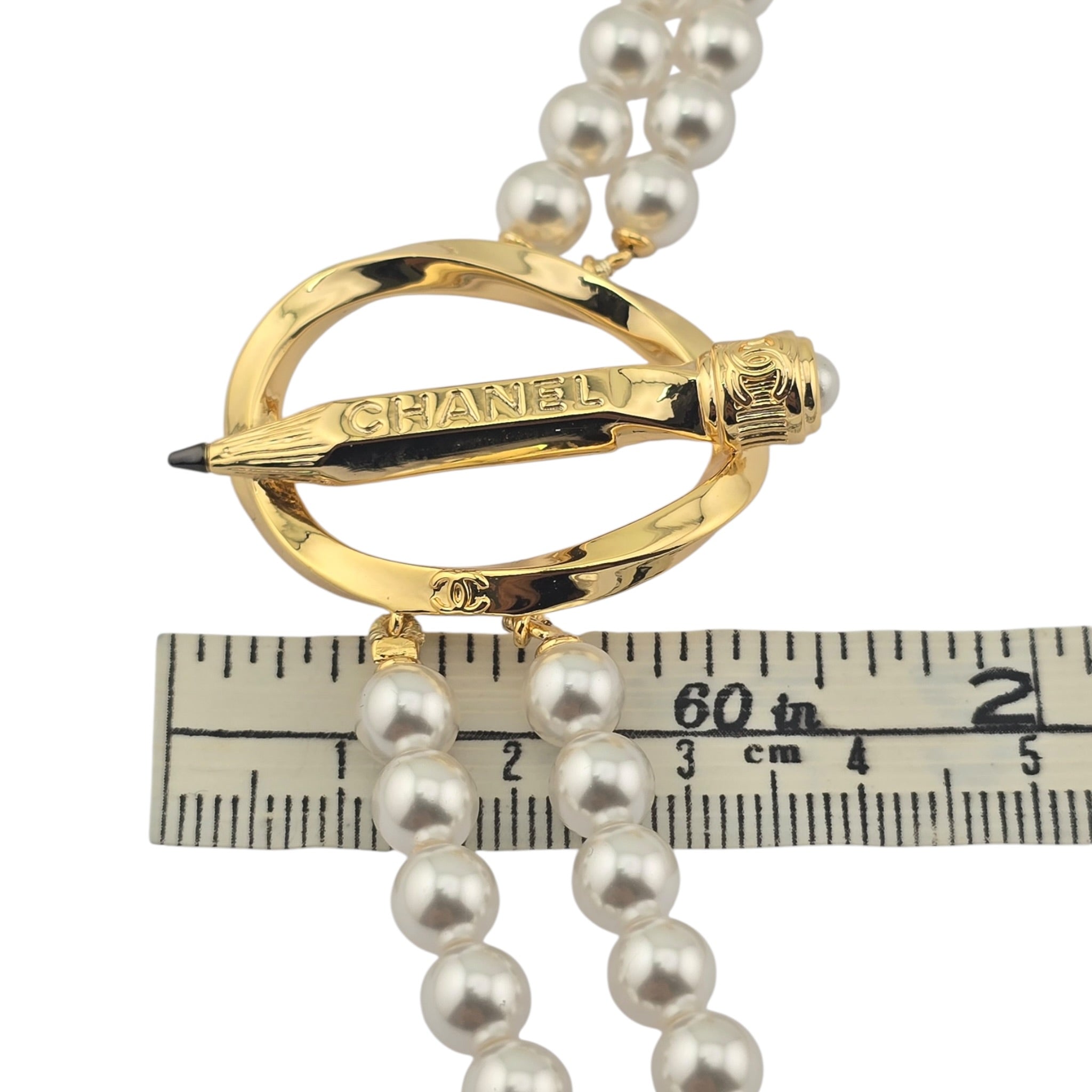 Chanel CC Gold Pencil Pendant Long Faux Pearl Necklace 2025 CHANEL