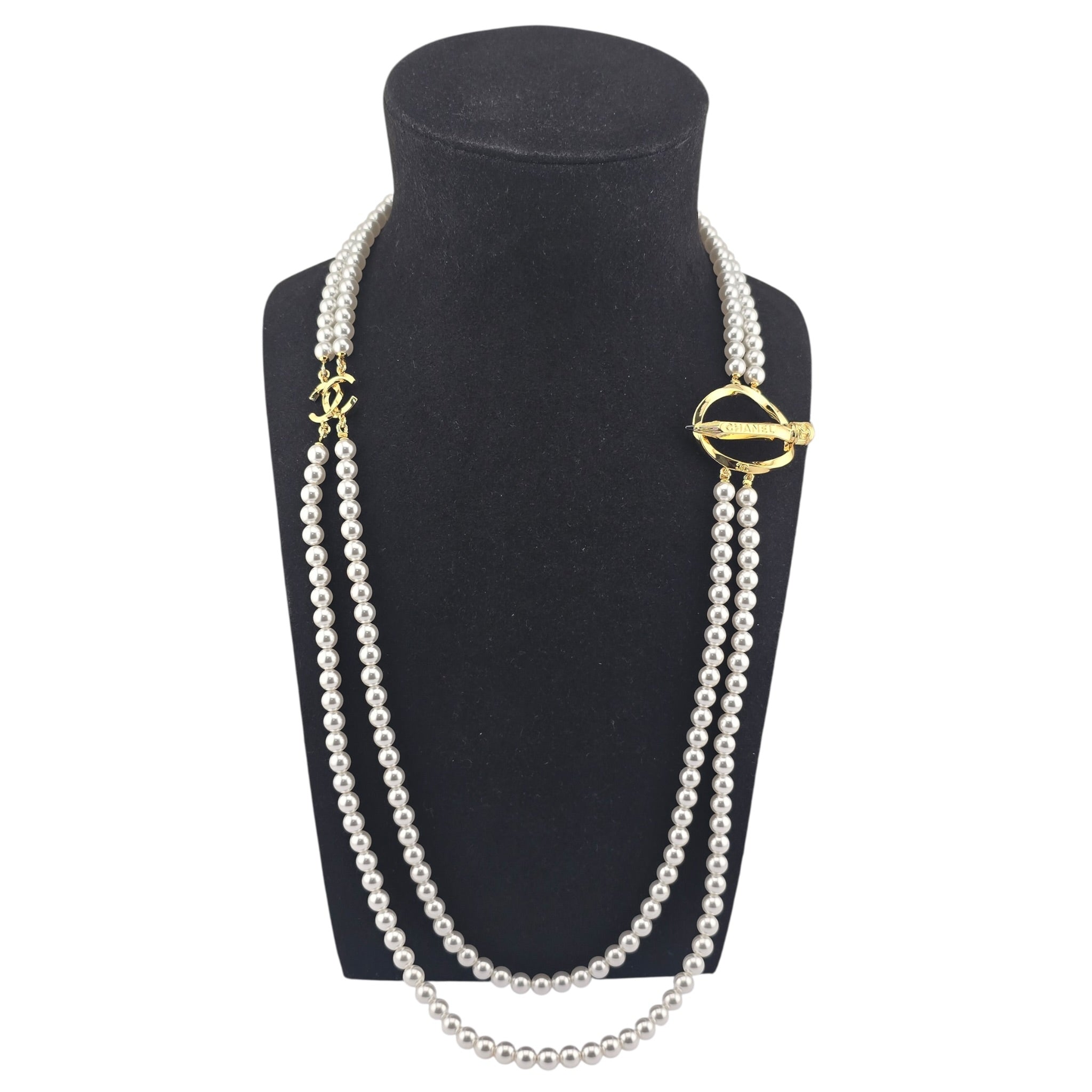Chanel CC Gold Pencil Pendant Long Faux Pearl Necklace 2025 CHANEL