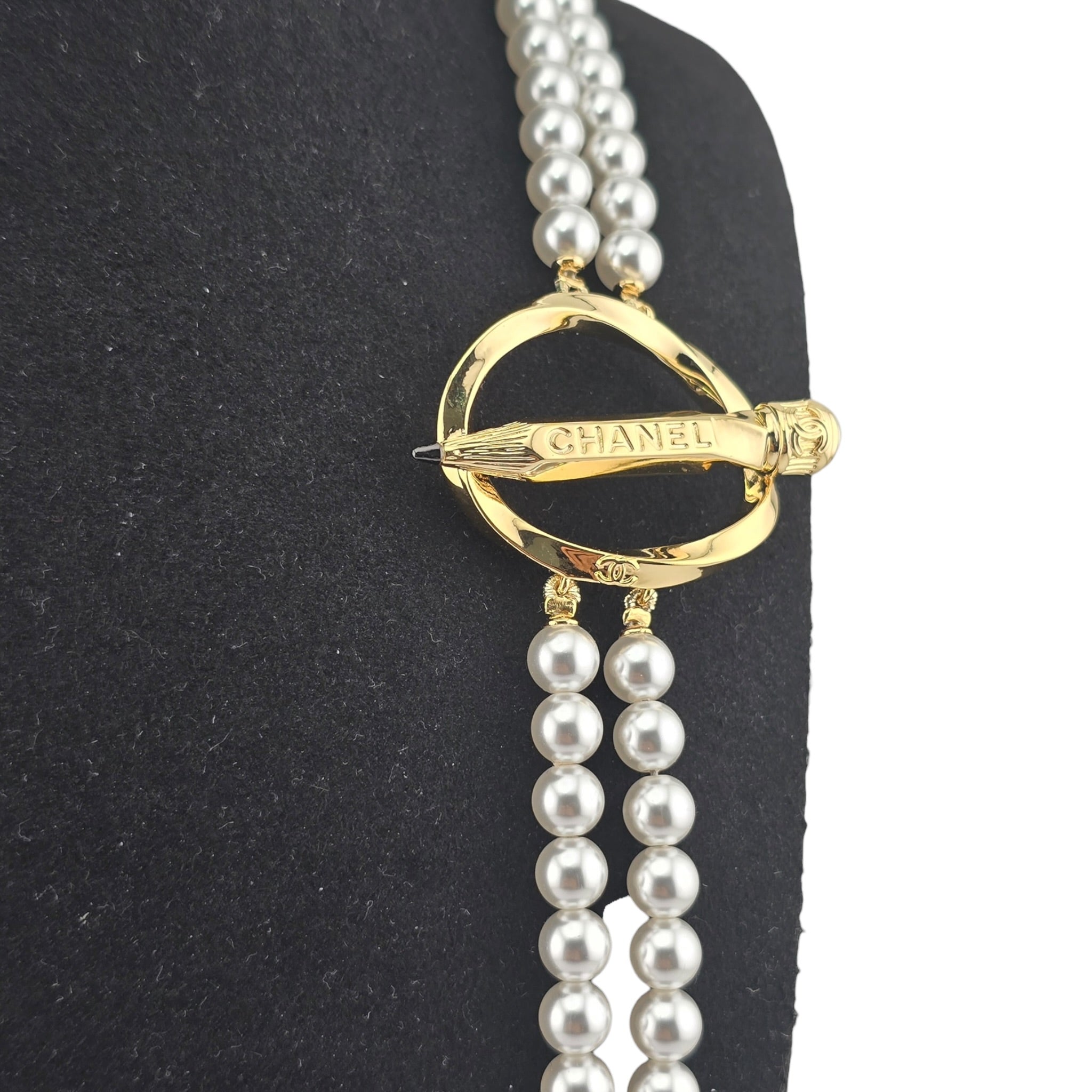 Chanel CC Gold Pencil Pendant Long Faux Pearl Necklace 2025 CHANEL