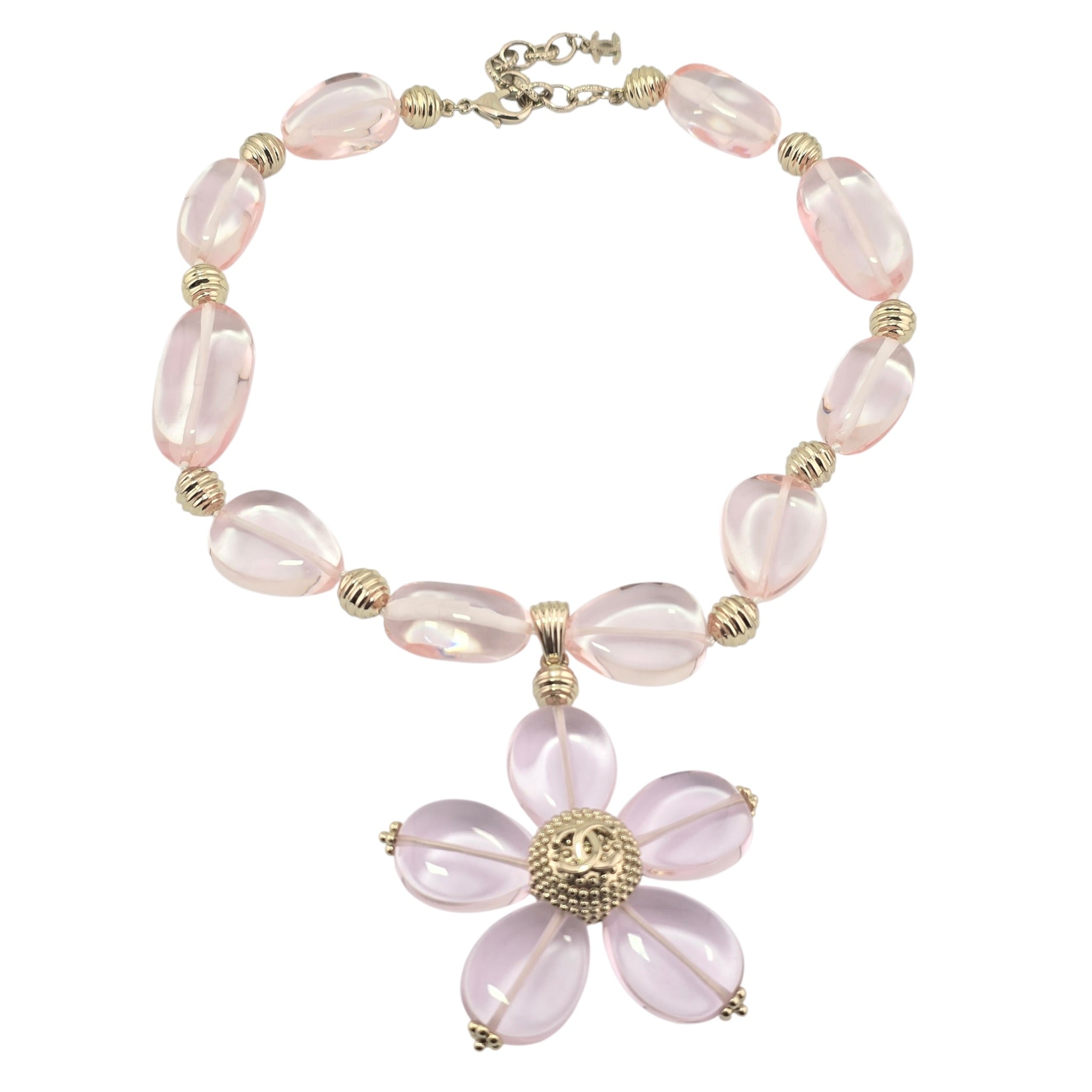 Chanel CC Pink Resin Gold Necklace 2025 CHANEL