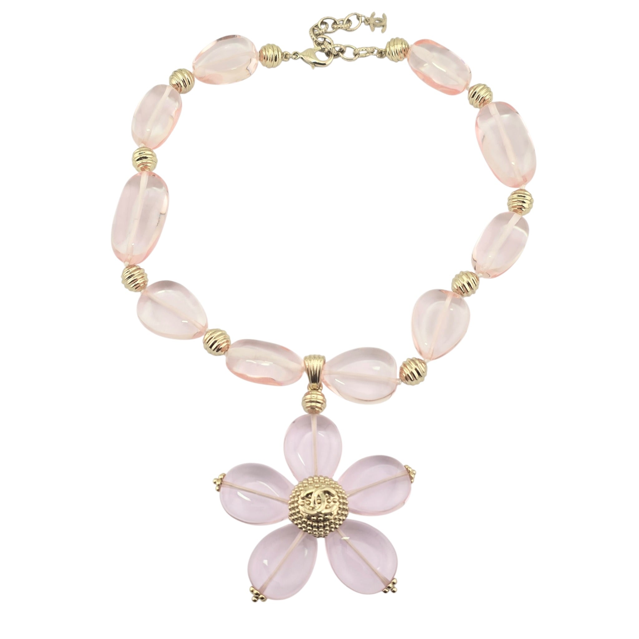Chanel CC Pink Resin Gold Necklace 2025 CHANEL