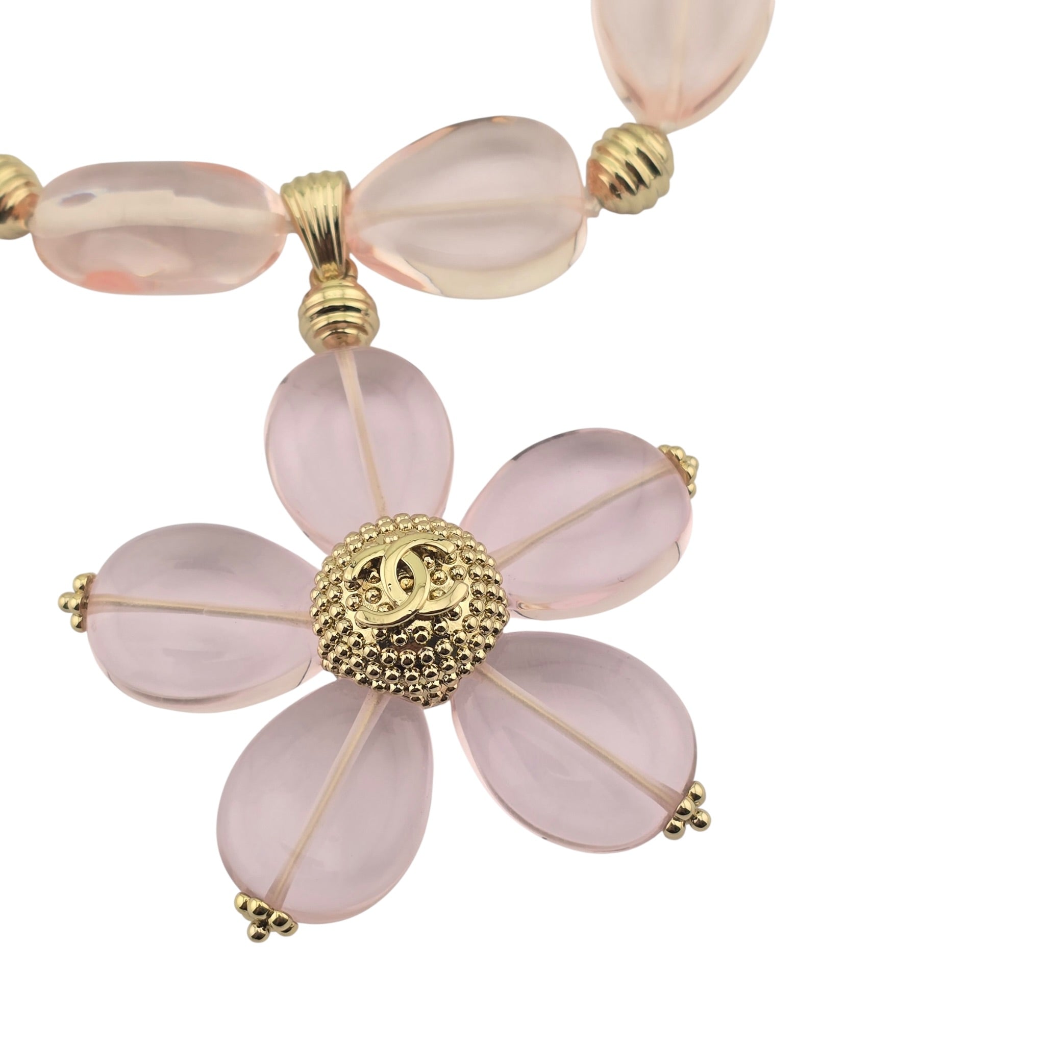 Chanel CC Pink Resin Gold Necklace 2025 CHANEL