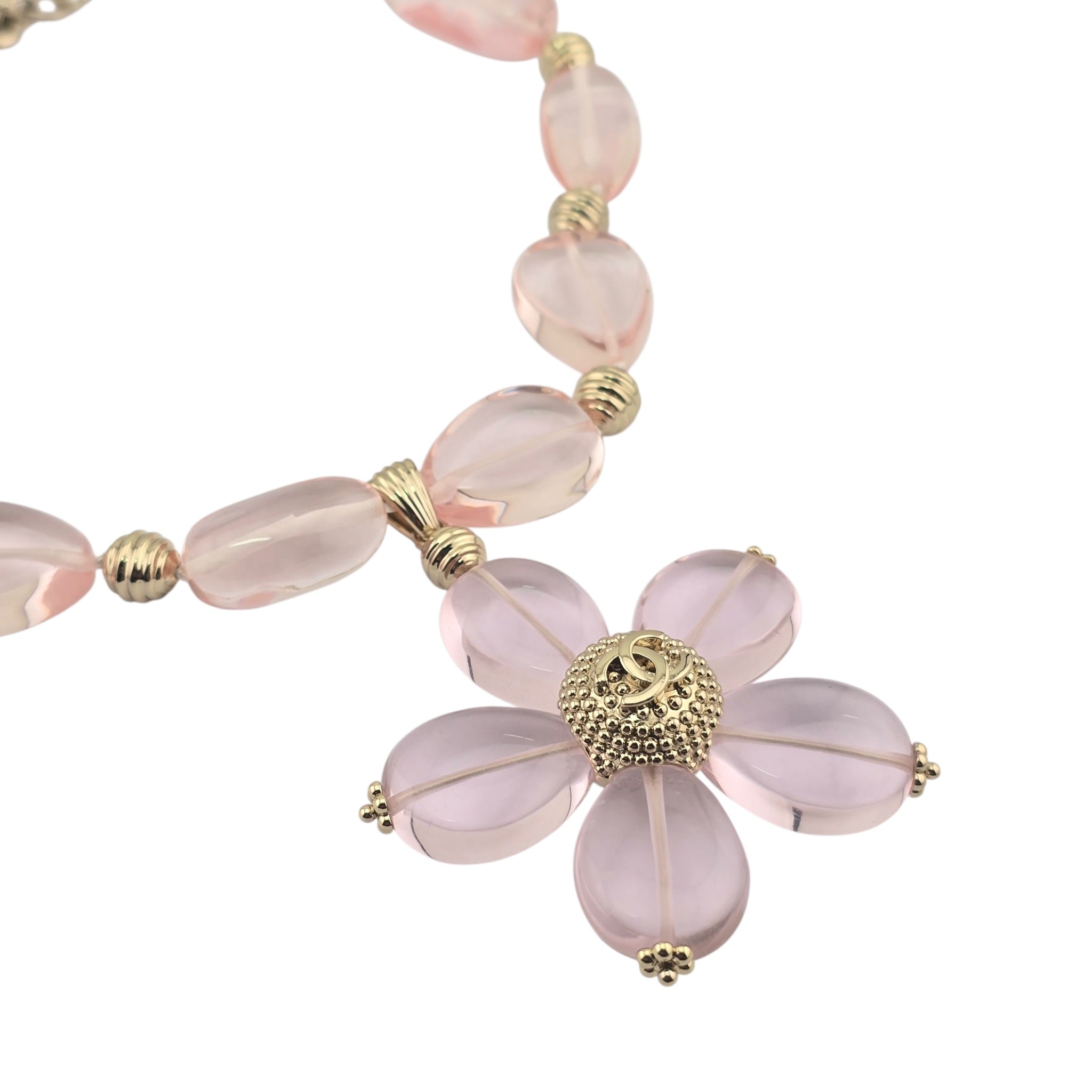 Chanel CC Pink Resin Gold Necklace 2025 CHANEL