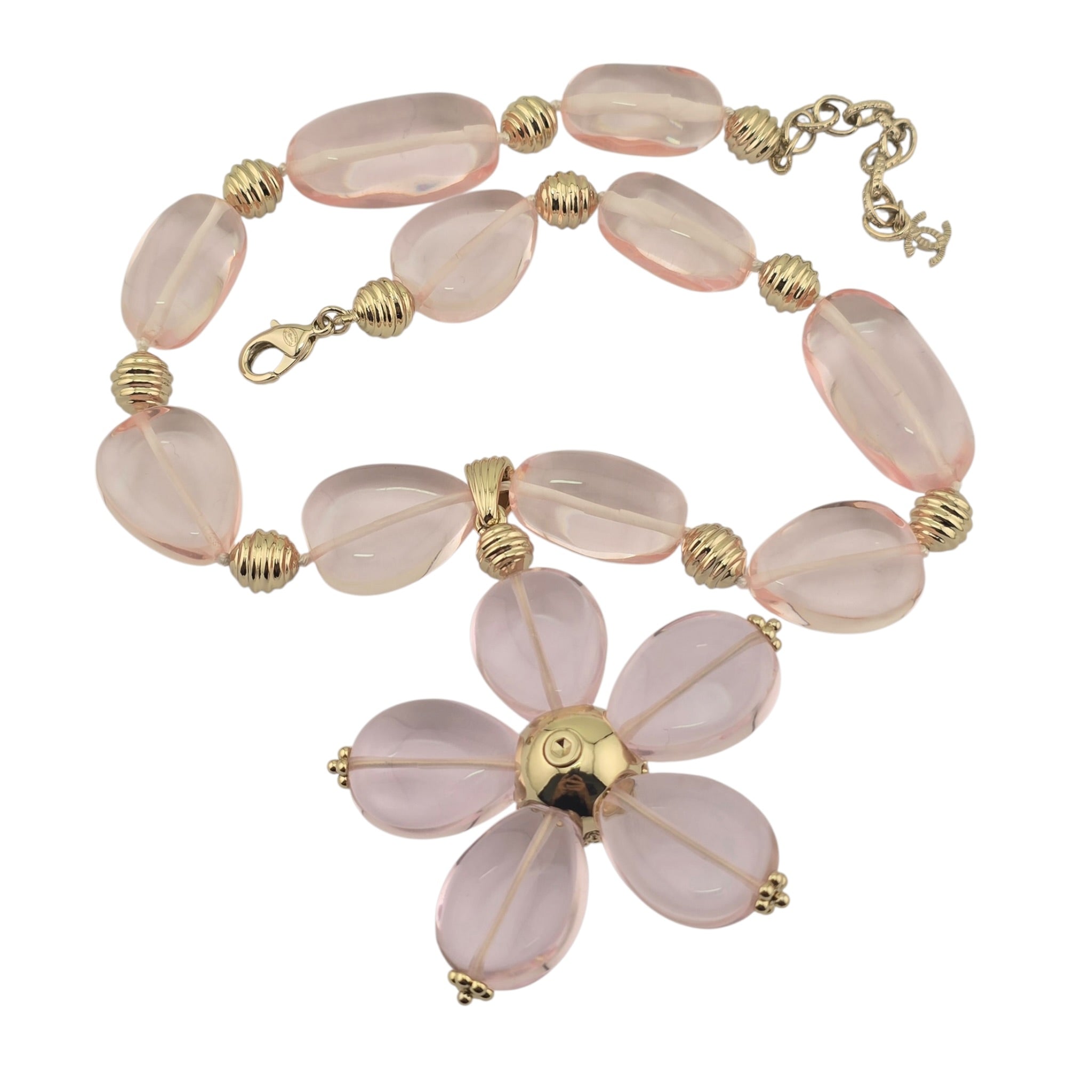 Chanel CC Pink Resin Gold Necklace 2025 CHANEL