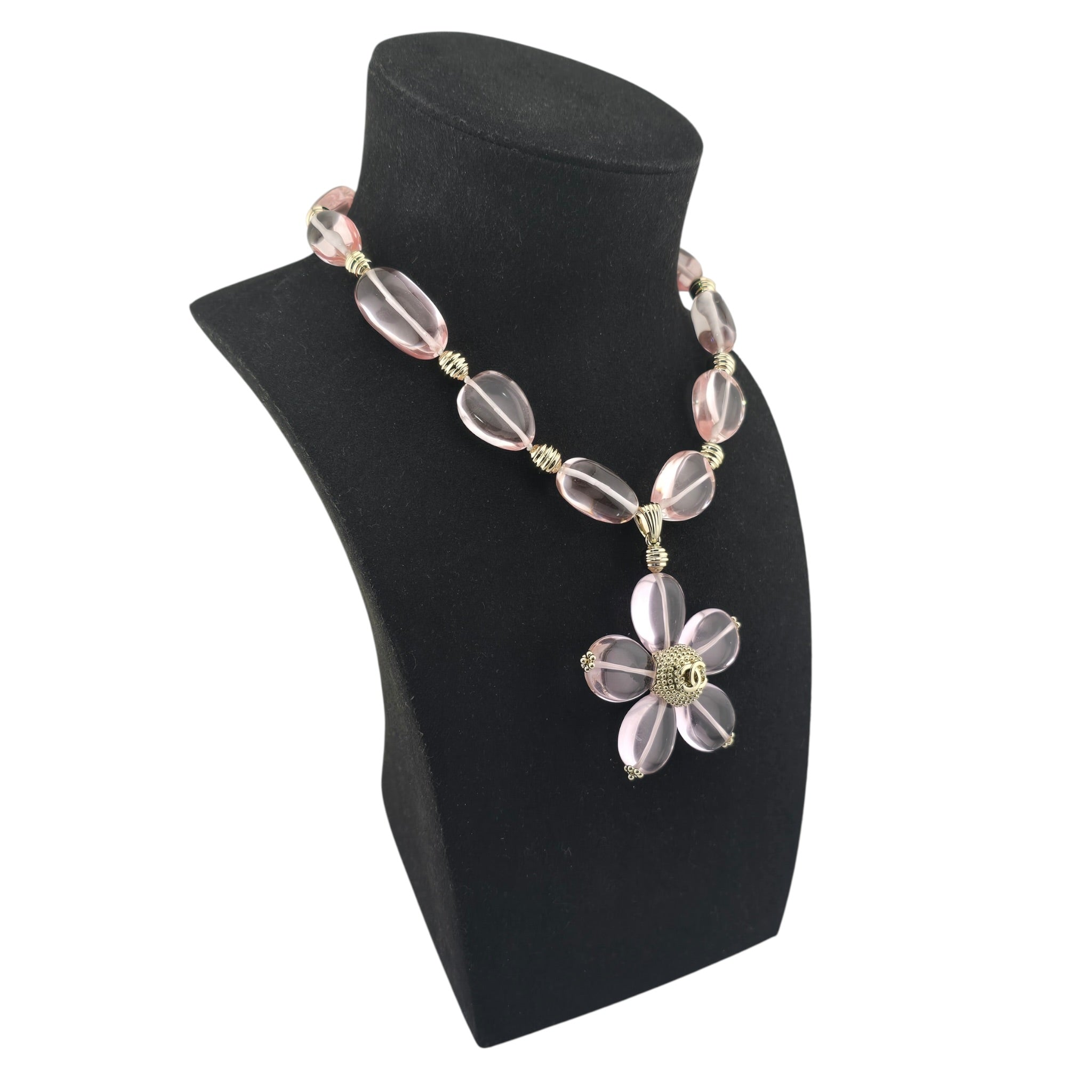 Chanel CC Pink Resin Gold Necklace 2025 CHANEL