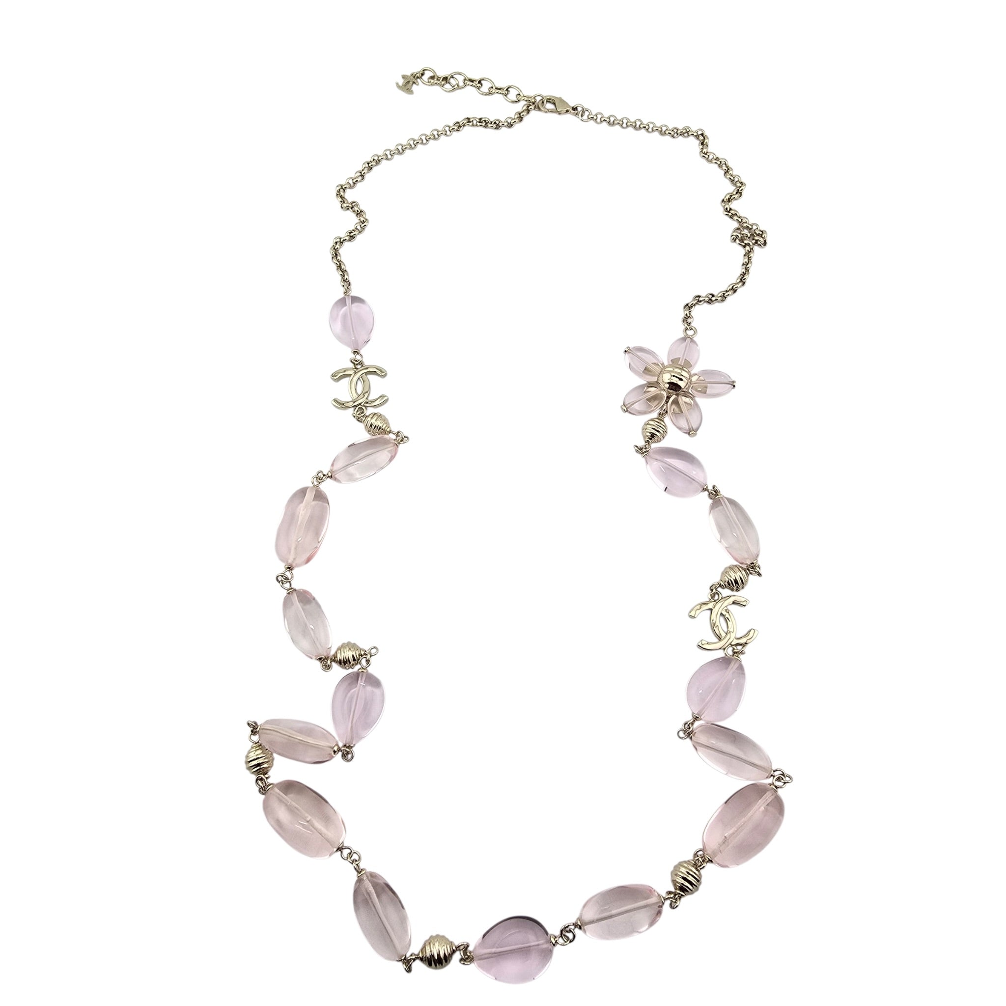 Chanel CC Pink Resin Bead Gold Long Necklace 2026 CHANEL