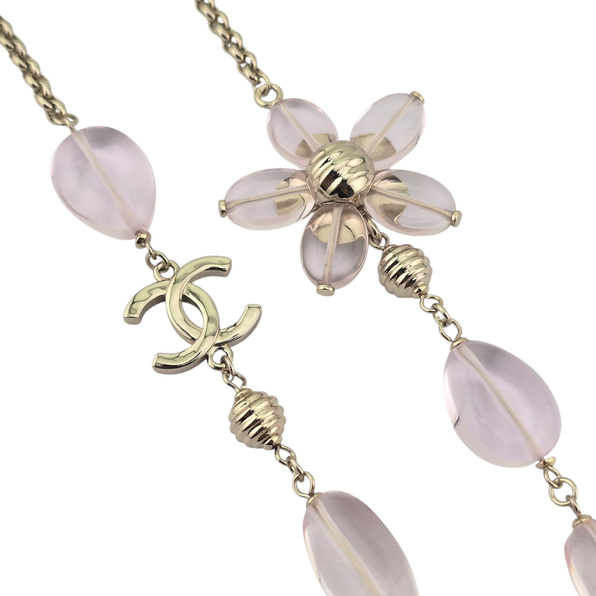 Chanel CC Pink Resin Bead Gold Long Necklace 2026 CHANEL