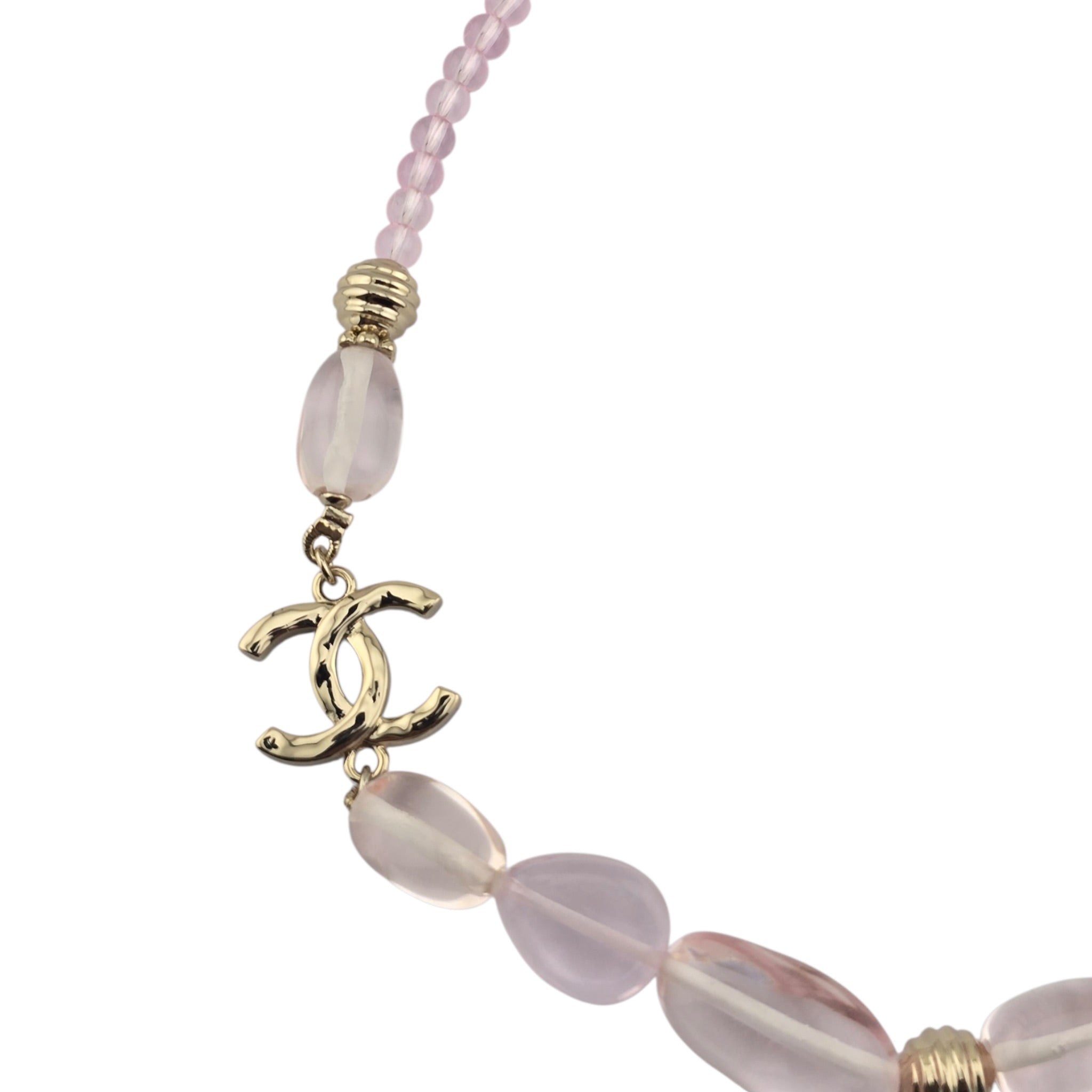 Chanel CC Pink Resin Bead Gold Necklace 2025 CHANEL
