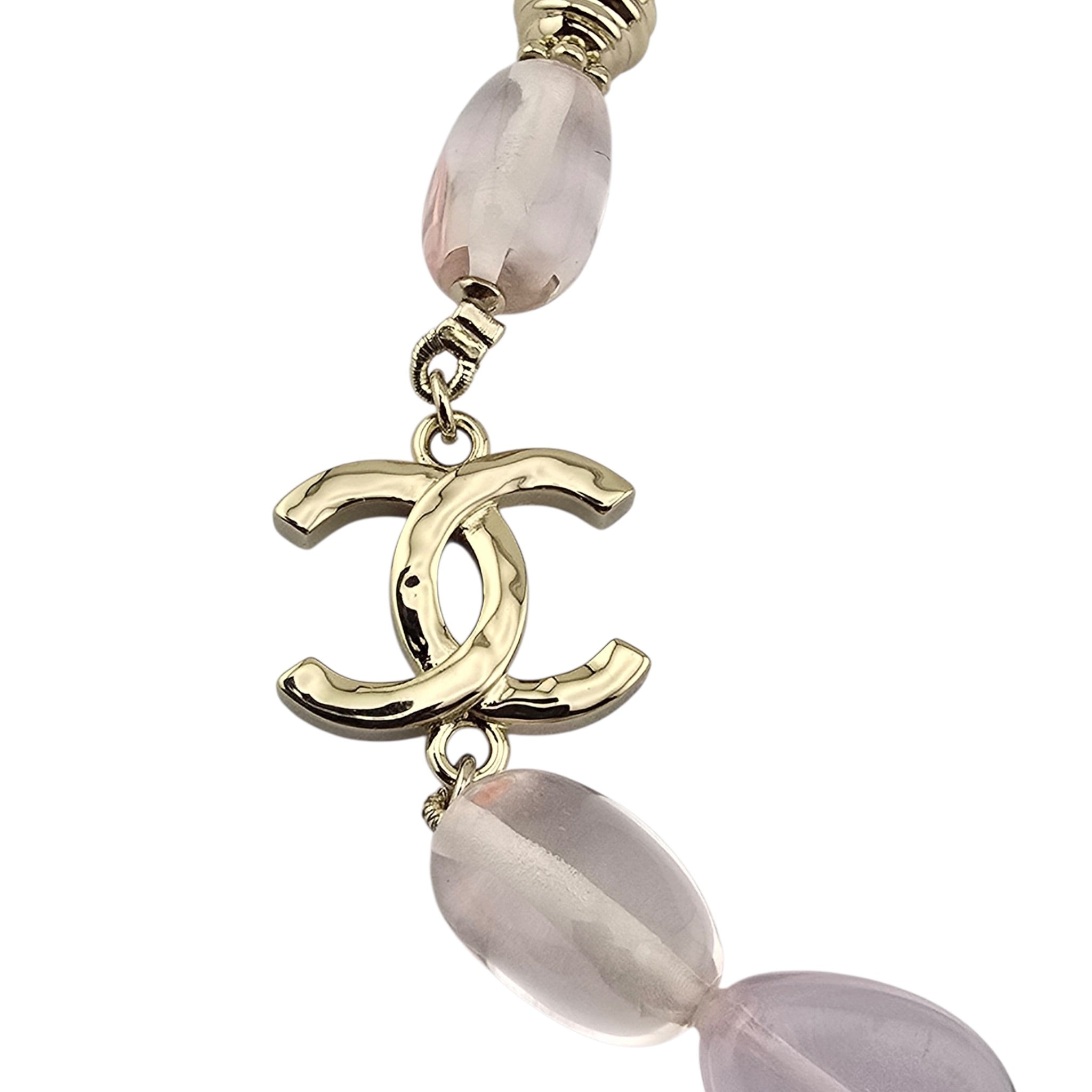 Chanel CC Pink Resin Bead Gold Necklace 2025 CHANEL