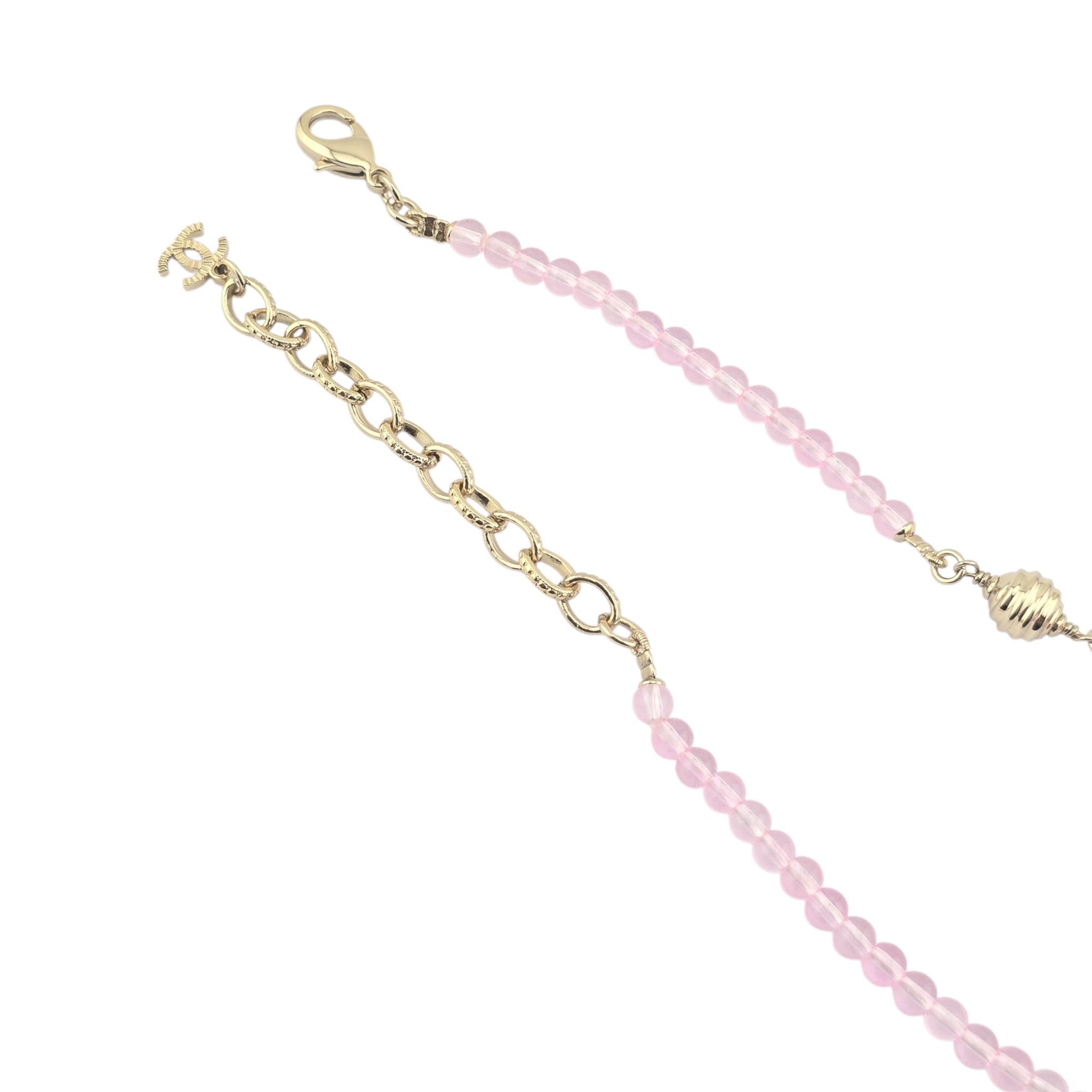 Chanel CC Pink Resin Bead Gold Necklace 2025 CHANEL