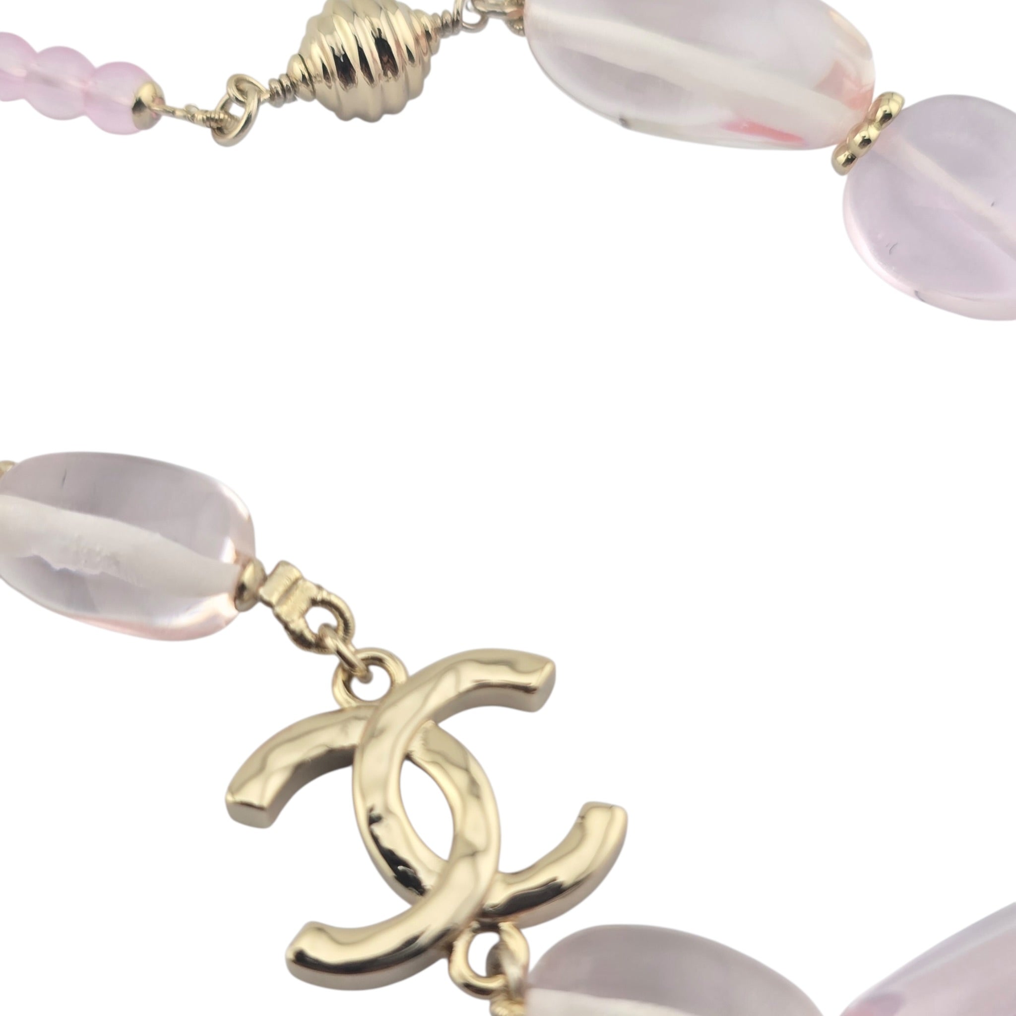 Chanel CC Pink Resin Bead Gold Necklace 2025 CHANEL