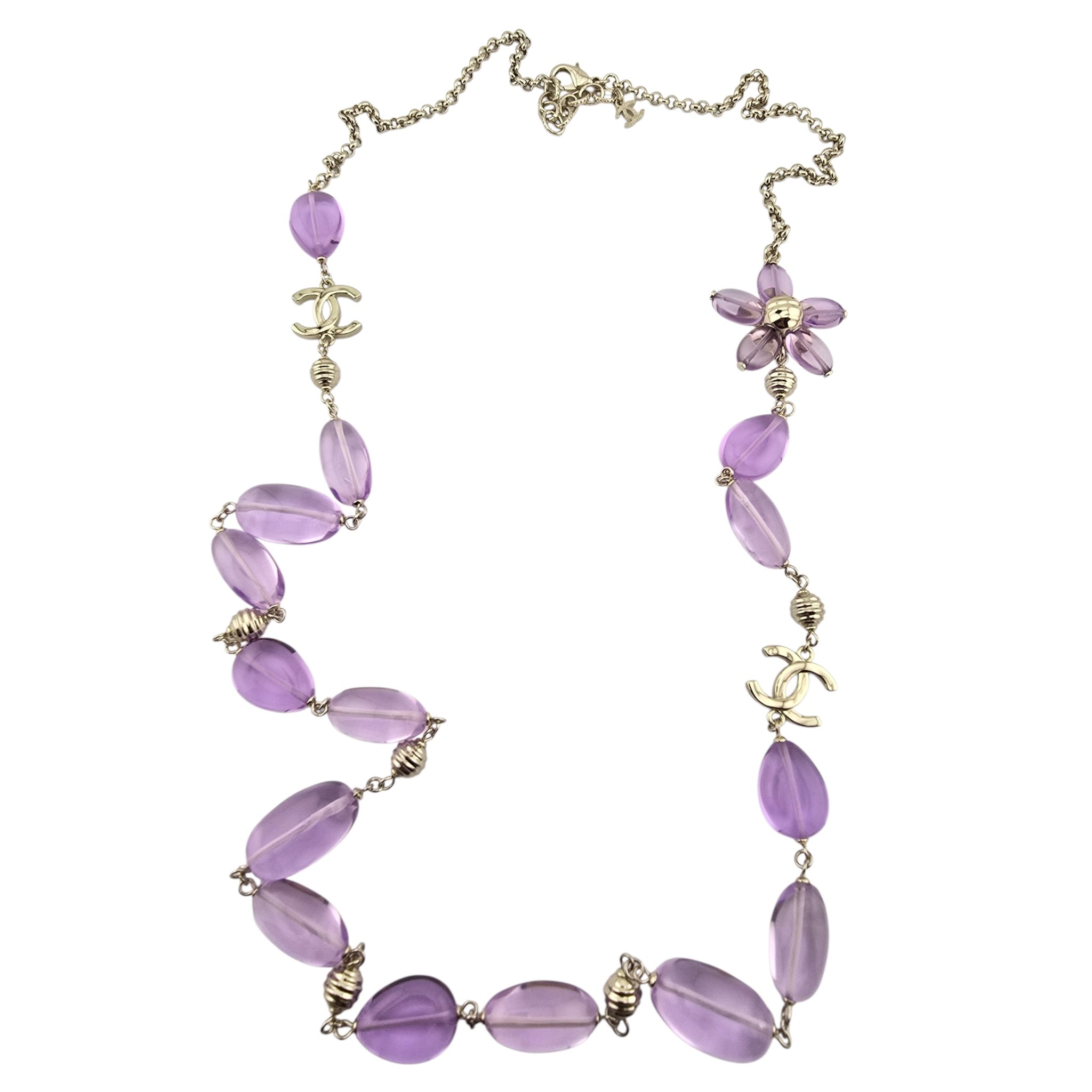Chanel CC Purple Resin Bead Gold Long Necklace 2026 CHANEL