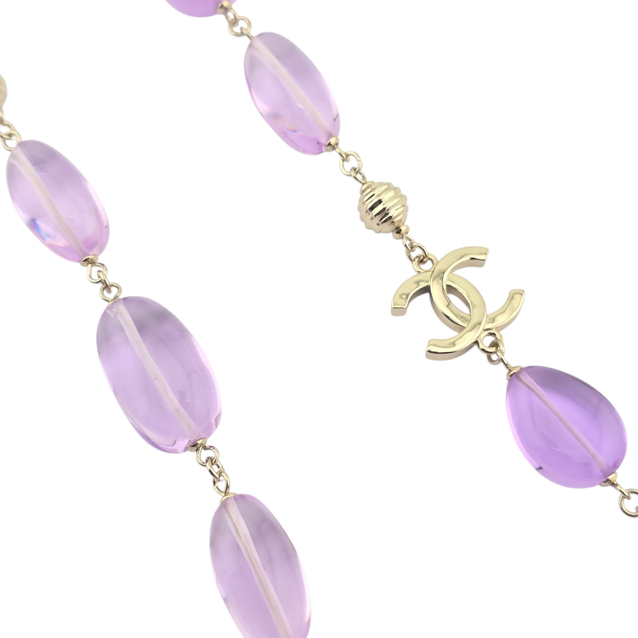 Chanel CC Purple Resin Bead Gold Long Necklace 2026 CHANEL