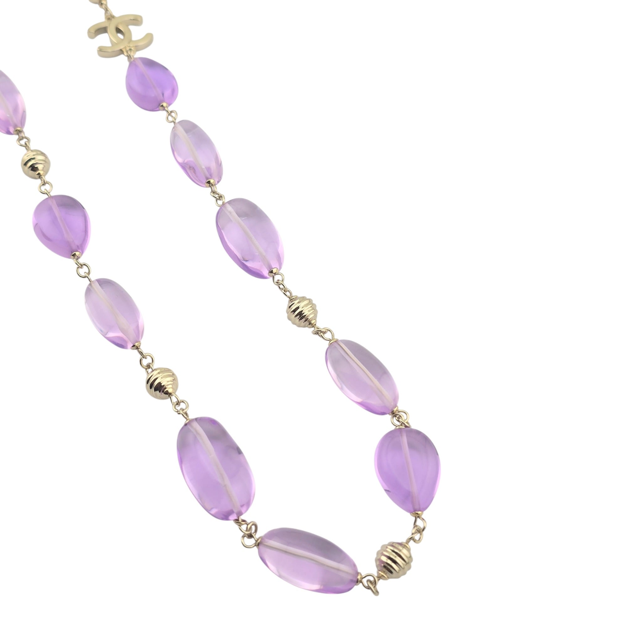 Chanel CC Purple Resin Bead Gold Long Necklace 2026 CHANEL