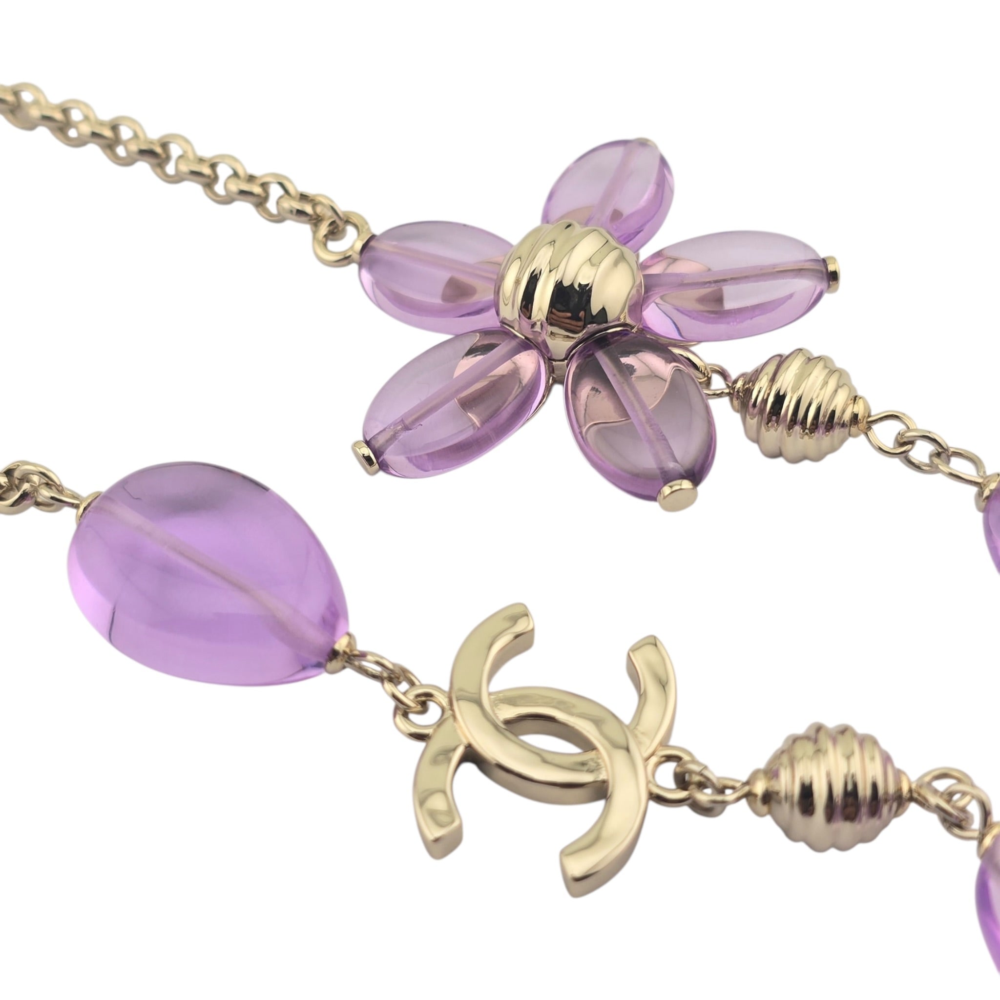 Chanel CC Purple Resin Bead Gold Long Necklace 2026 CHANEL