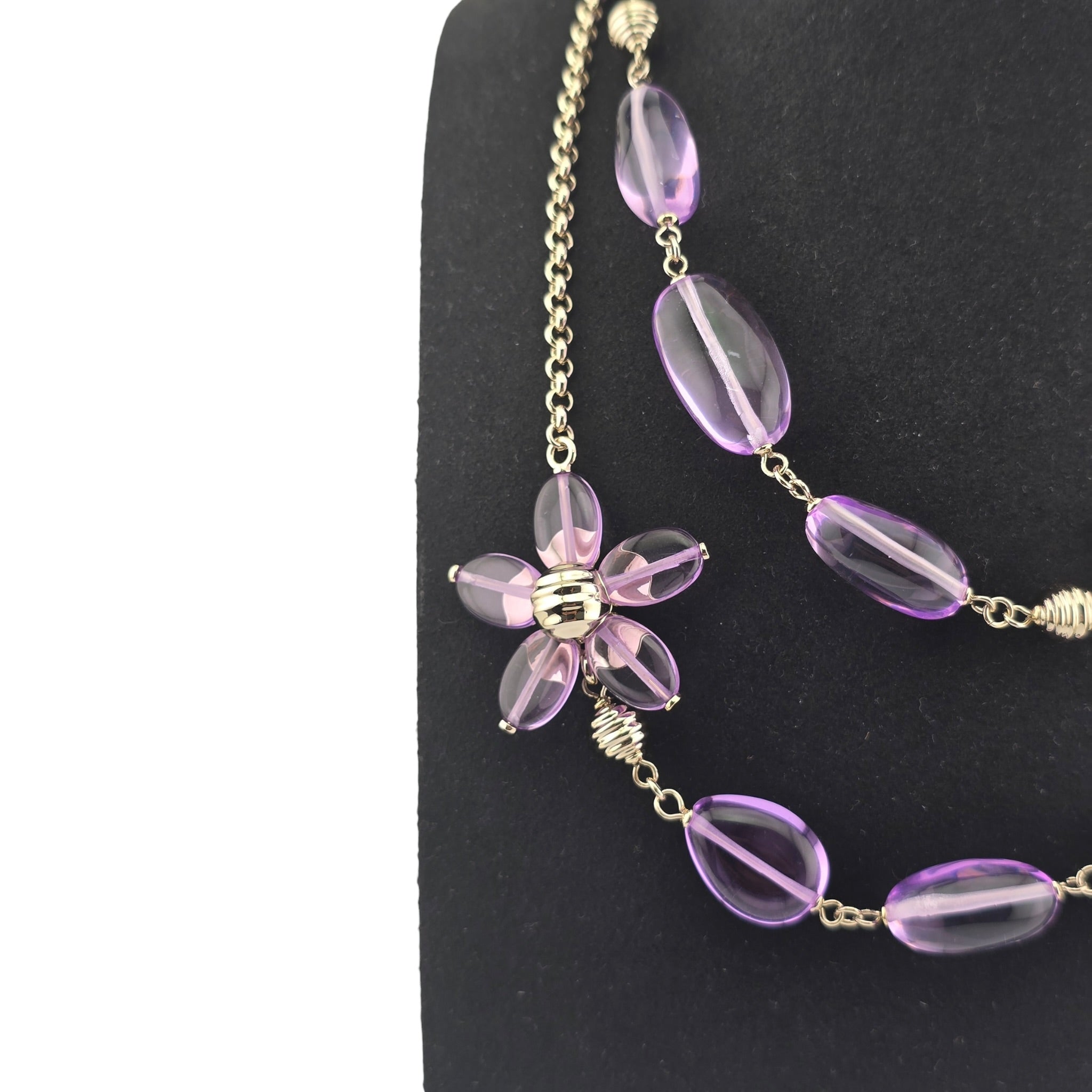 Chanel CC Purple Resin Bead Gold Long Necklace 2026 CHANEL