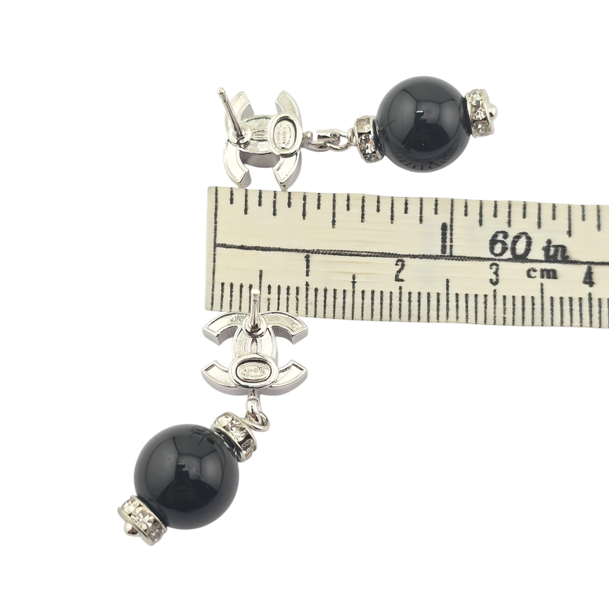 Chanel CC Pearl Drop Earrings Silver Black 2026 CHANEL