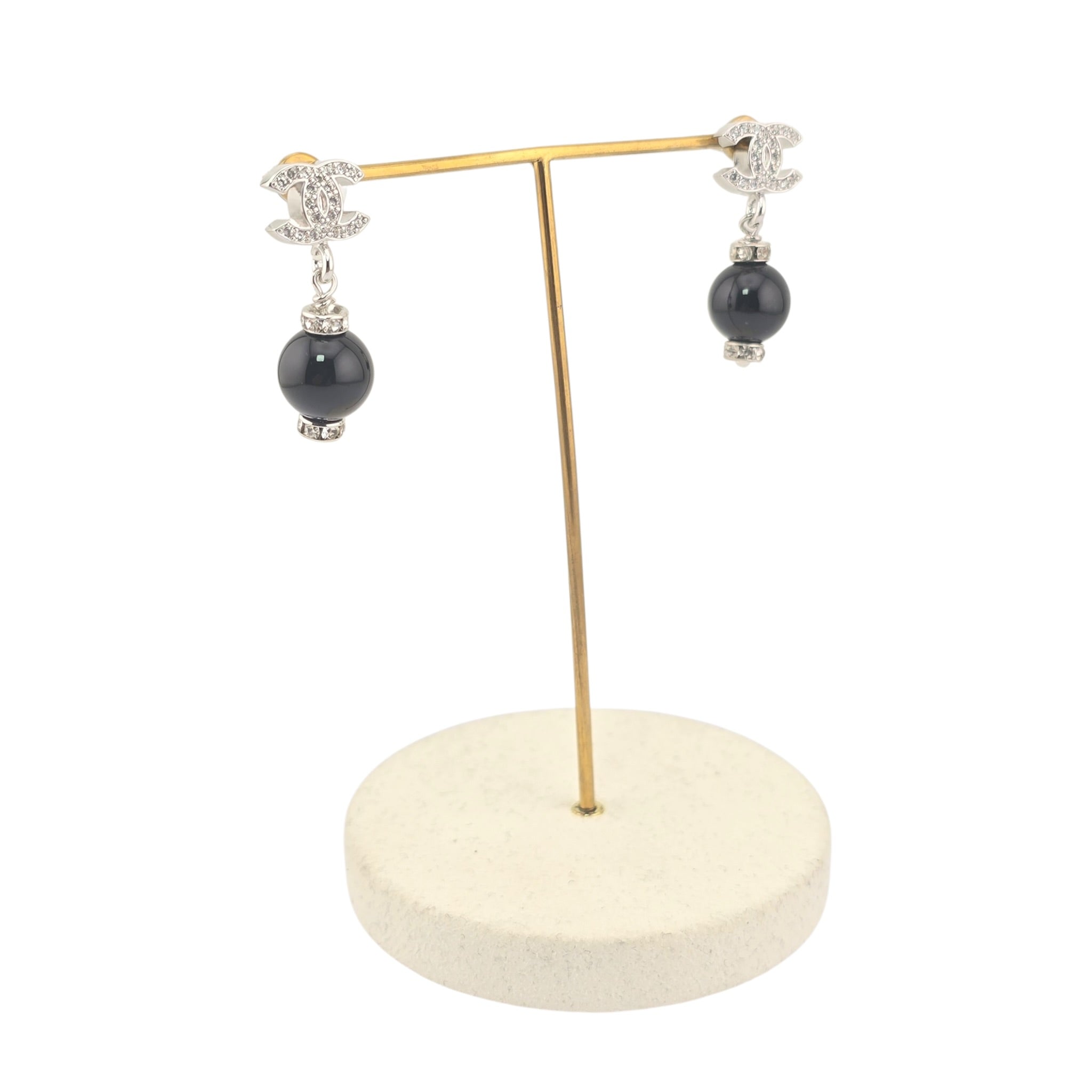 Chanel CC Pearl Drop Earrings Silver Black 2026 CHANEL