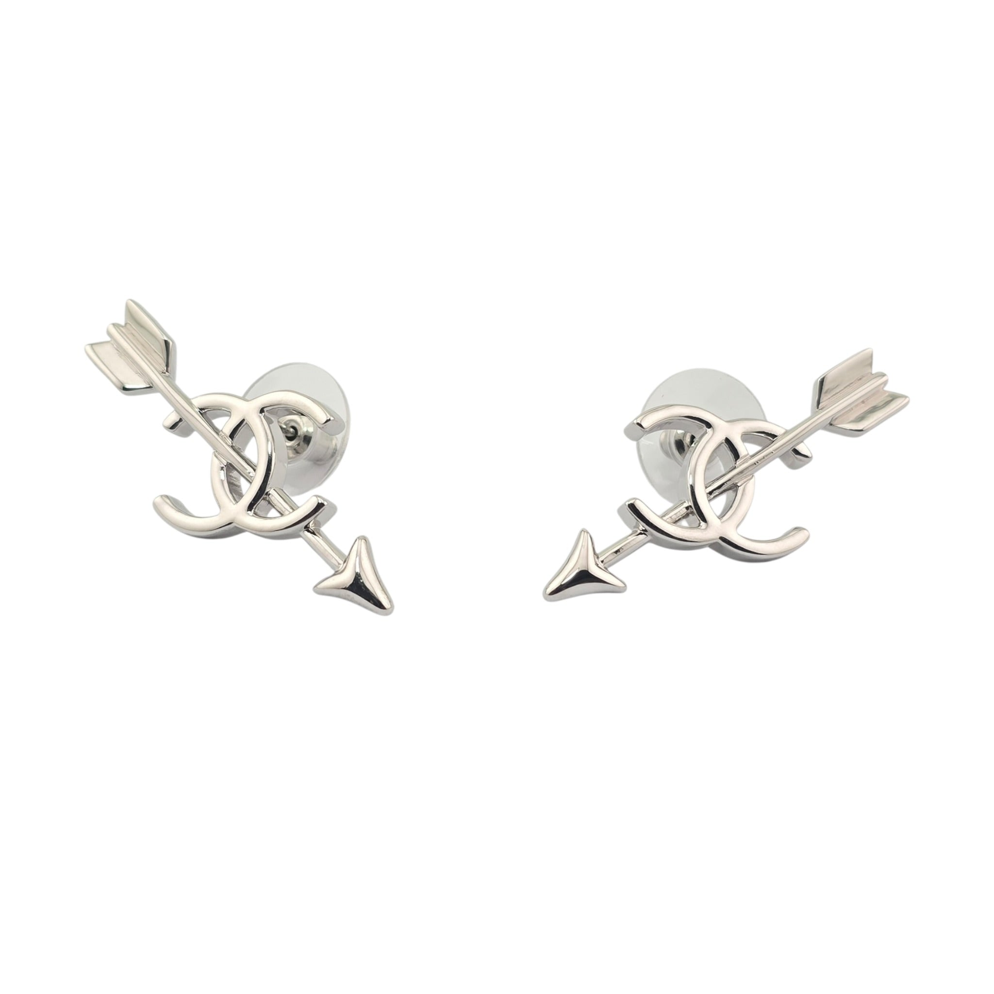 Chanel CC Arrow Stud Silver Earrings 2026 SS26 CHANEL