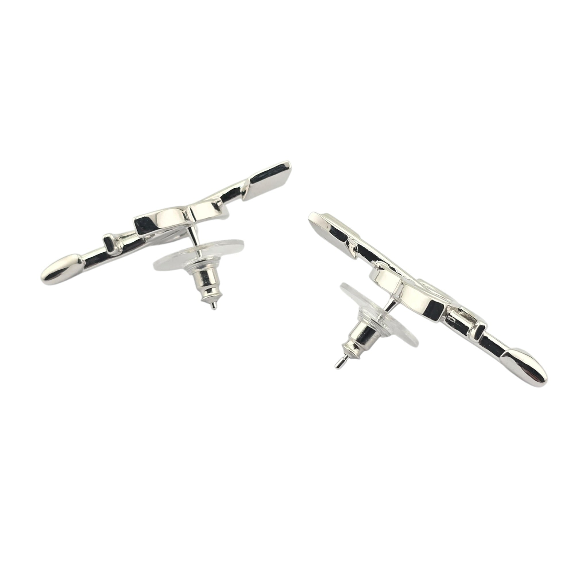 Chanel CC Arrow Stud Silver Earrings 2026 SS26 CHANEL