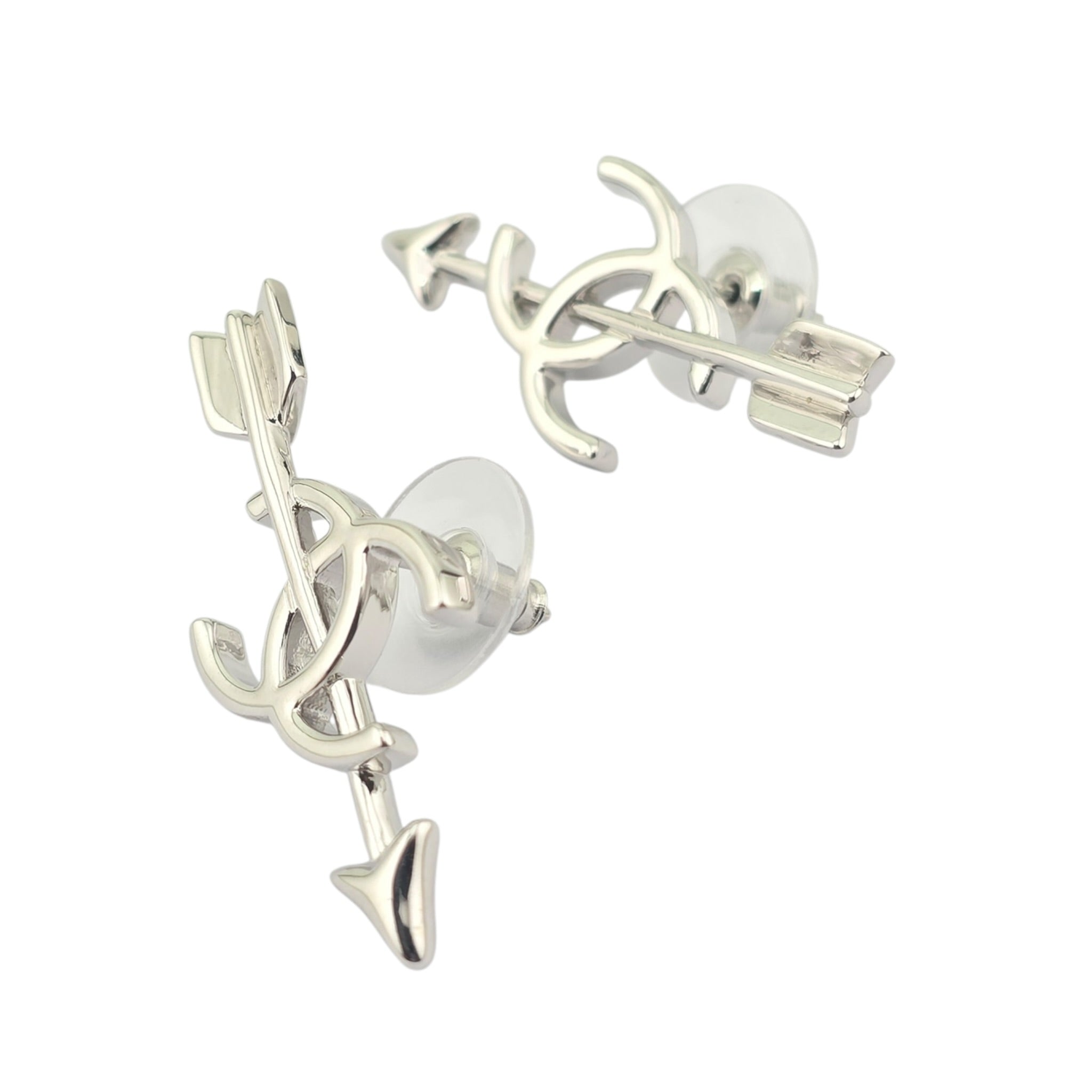 Chanel CC Arrow Stud Silver Earrings 2026 SS26 CHANEL