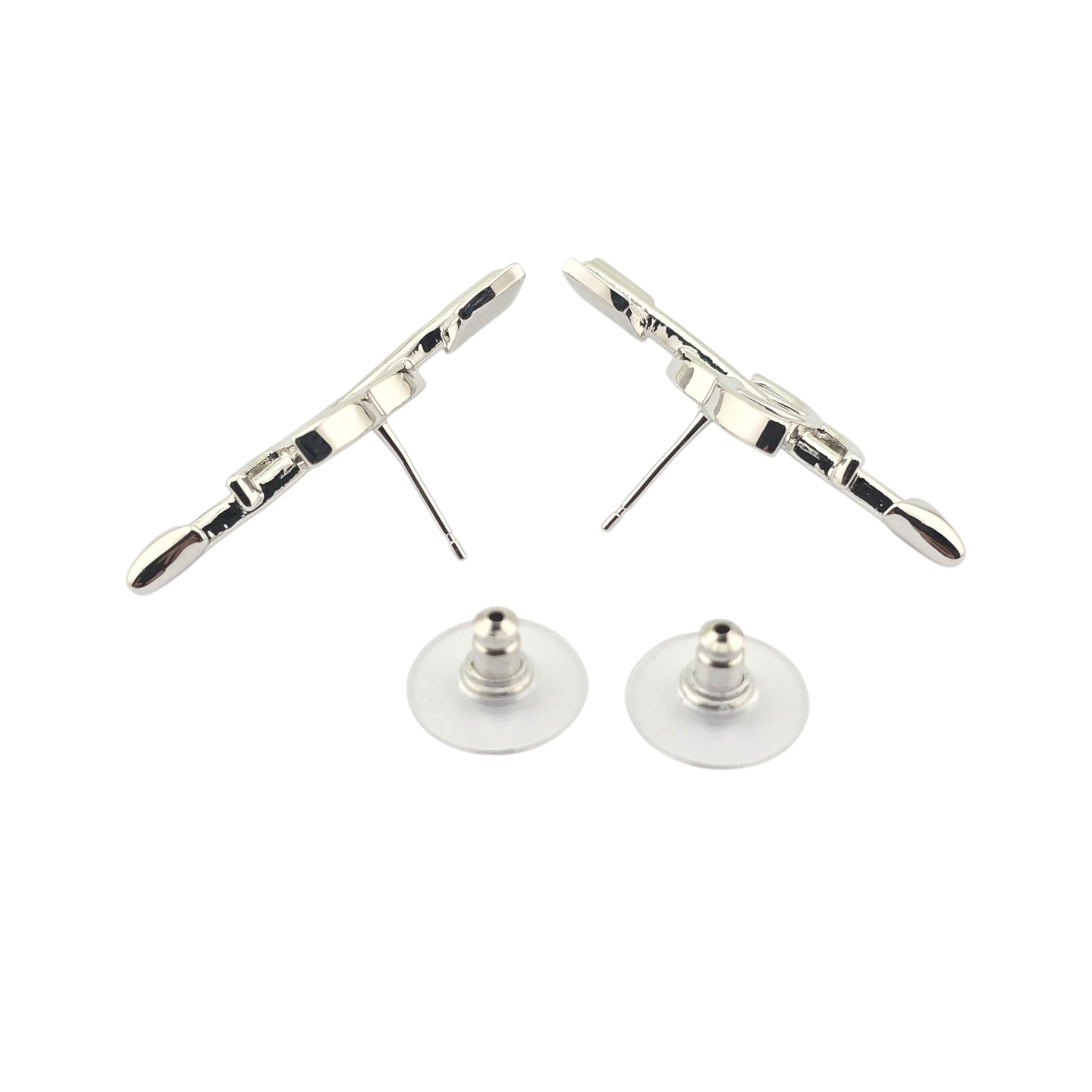 Chanel CC Arrow Stud Silver Earrings 2026 SS26 CHANEL