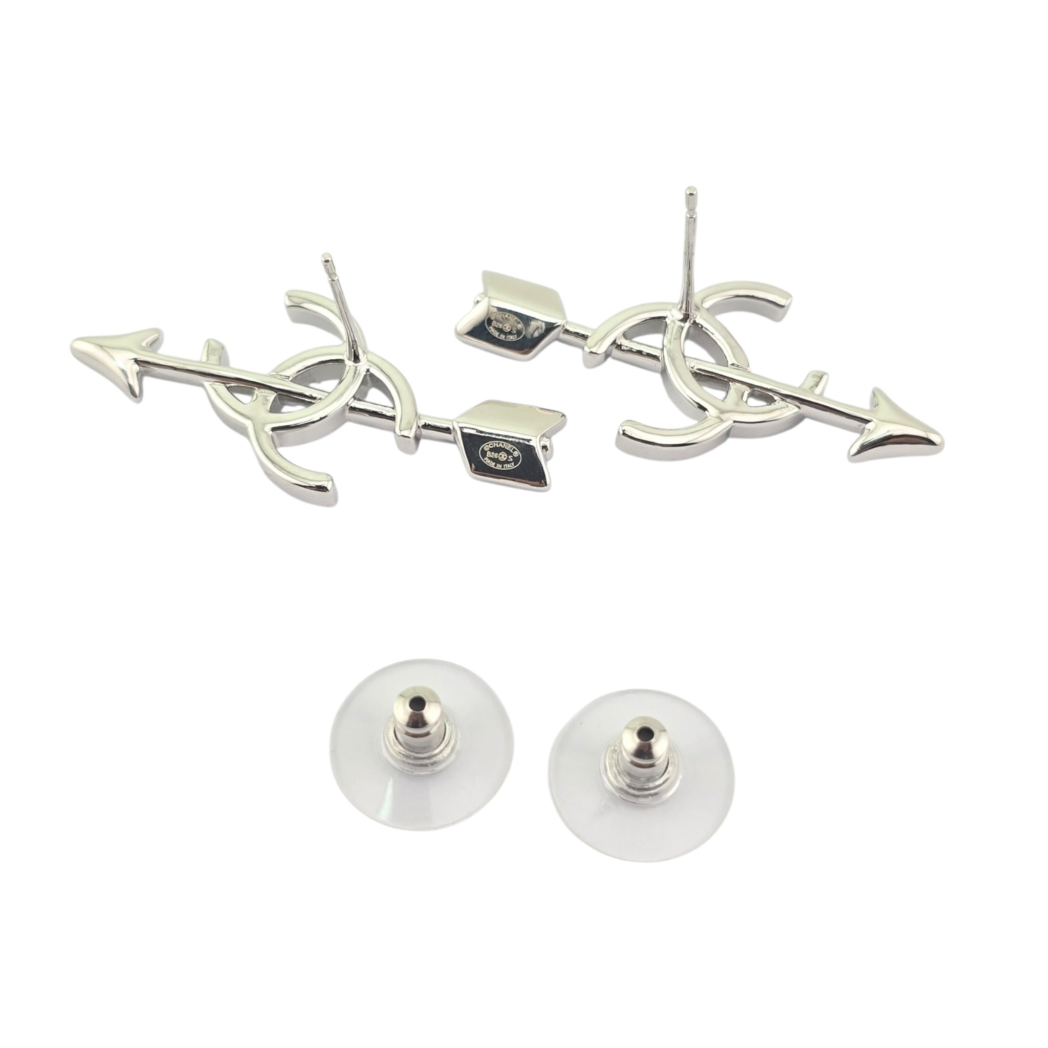 Chanel CC Arrow Stud Silver Earrings 2026 SS26 CHANEL