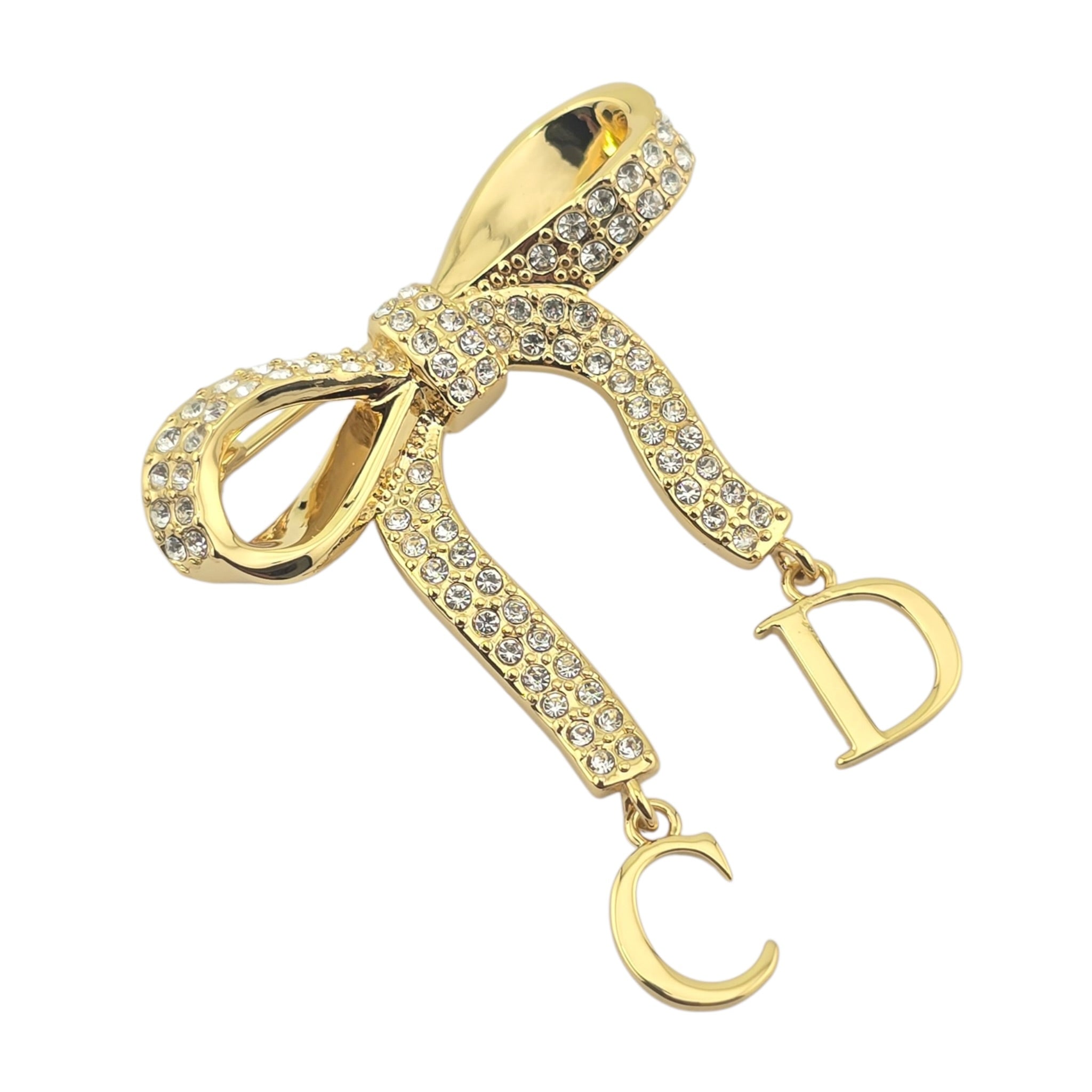Christian Dior CD Ribbon Brooch Gold DIOR