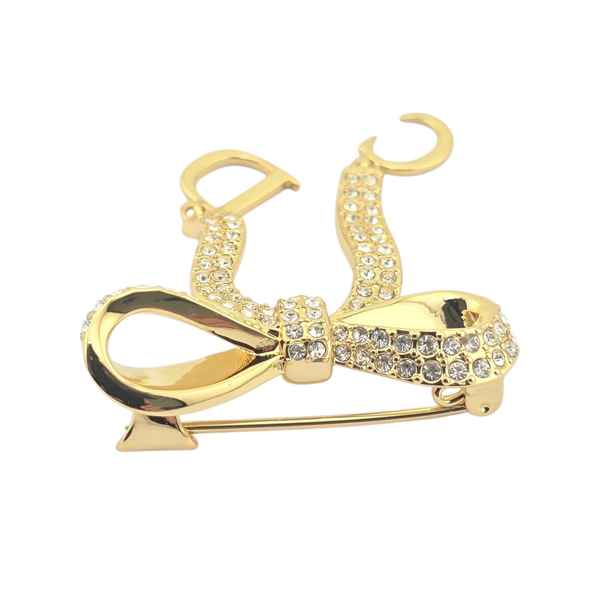 Christian Dior CD Ribbon Brooch Gold DIOR