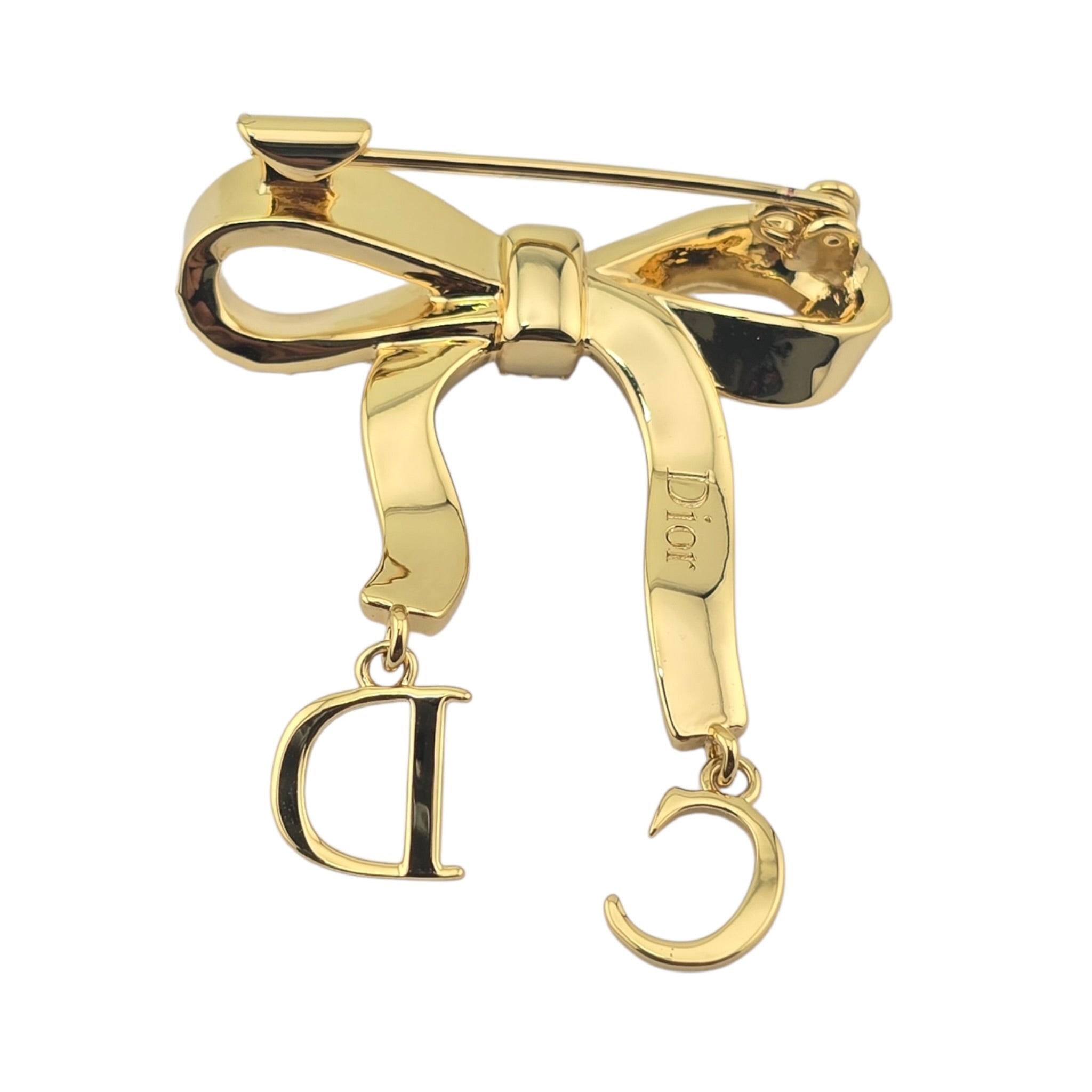 Christian Dior CD Ribbon Brooch Gold DIOR
