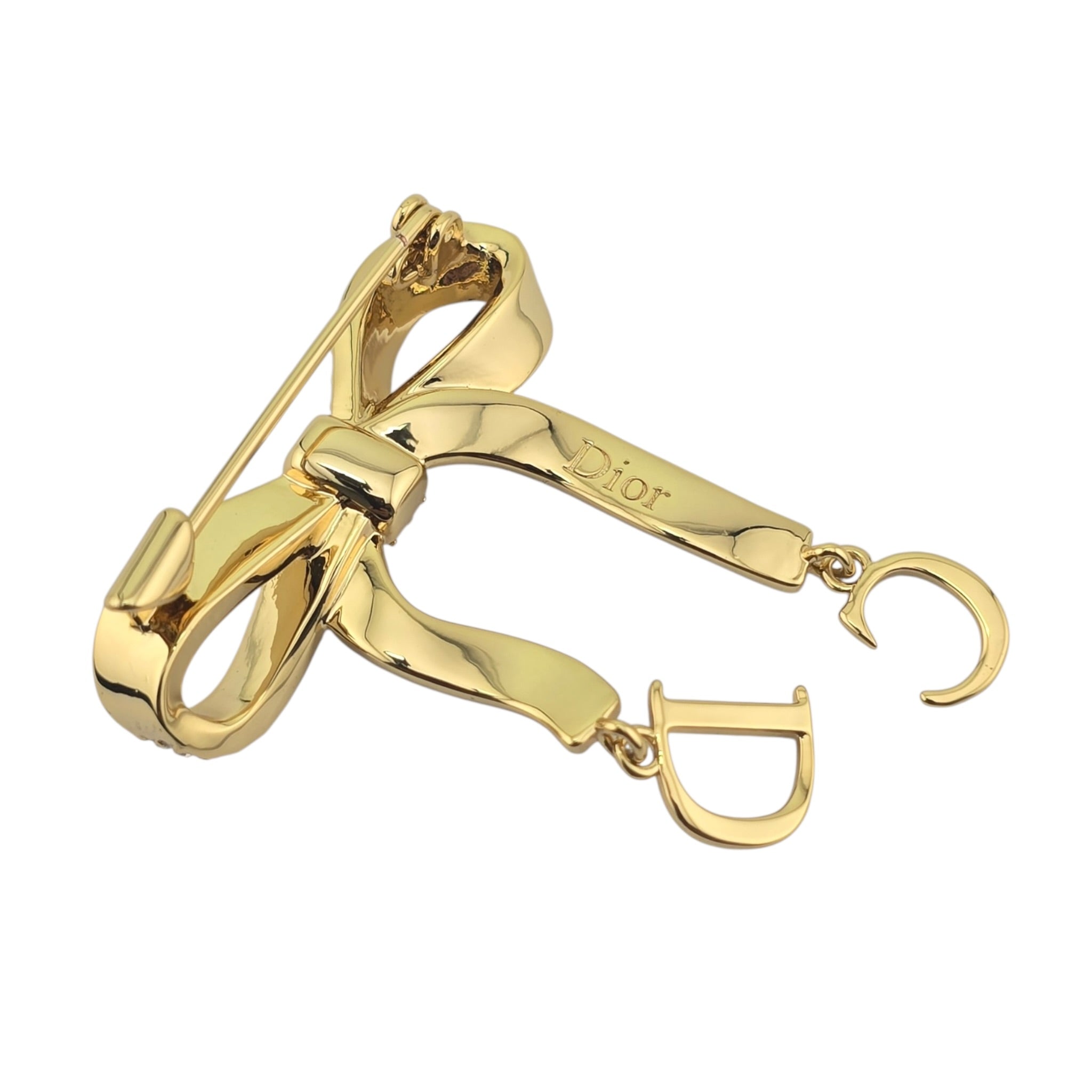 Christian Dior CD Ribbon Brooch Gold DIOR