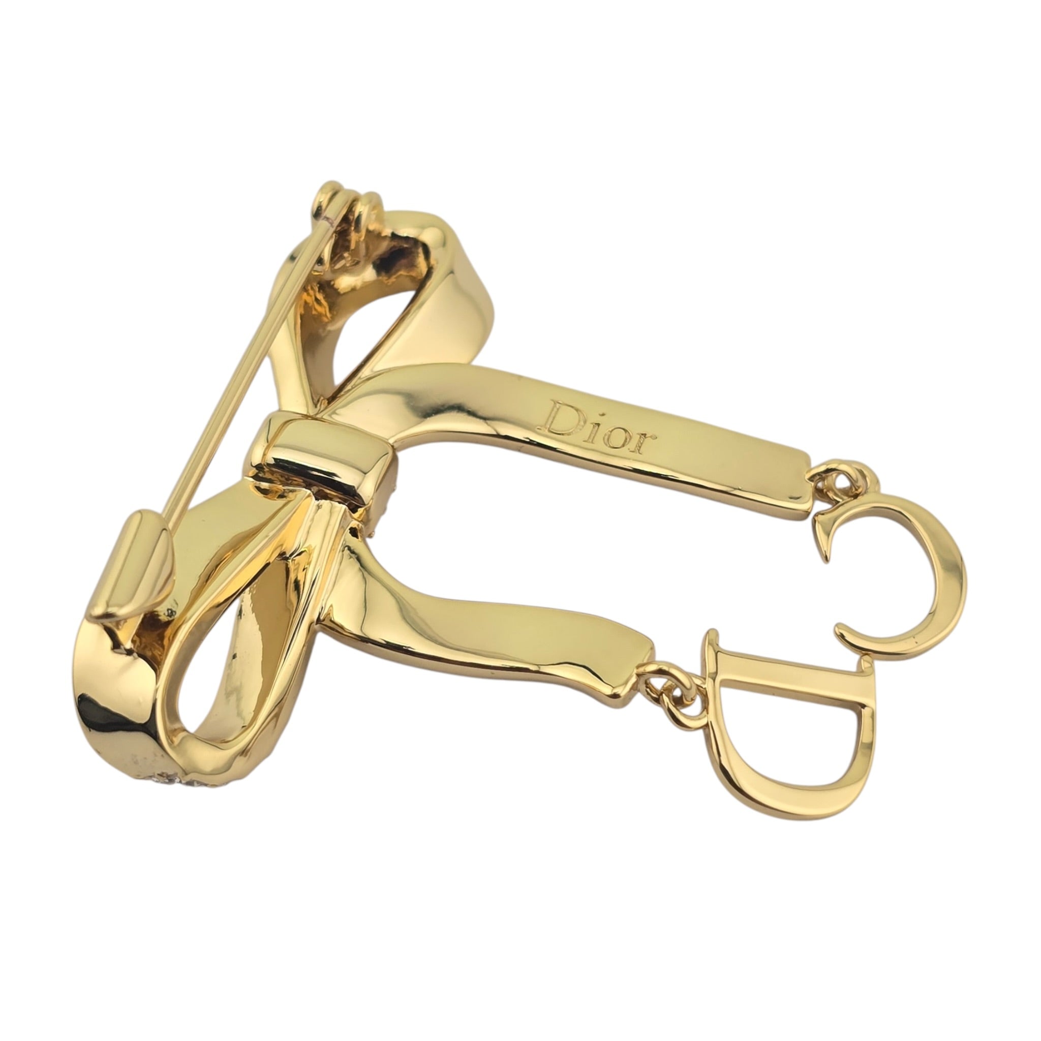 Christian Dior CD Ribbon Brooch Gold DIOR