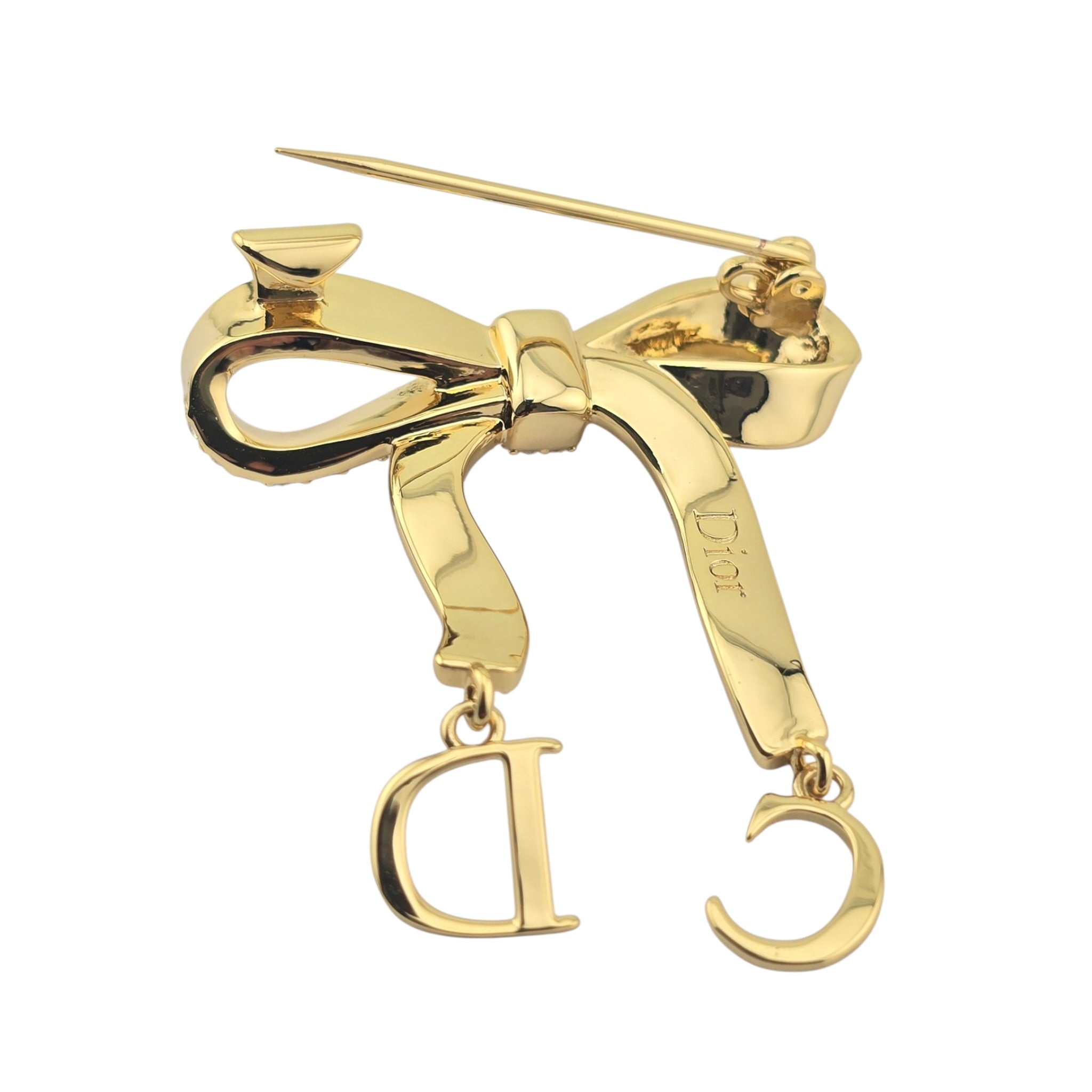 Christian Dior CD Ribbon Brooch Gold DIOR