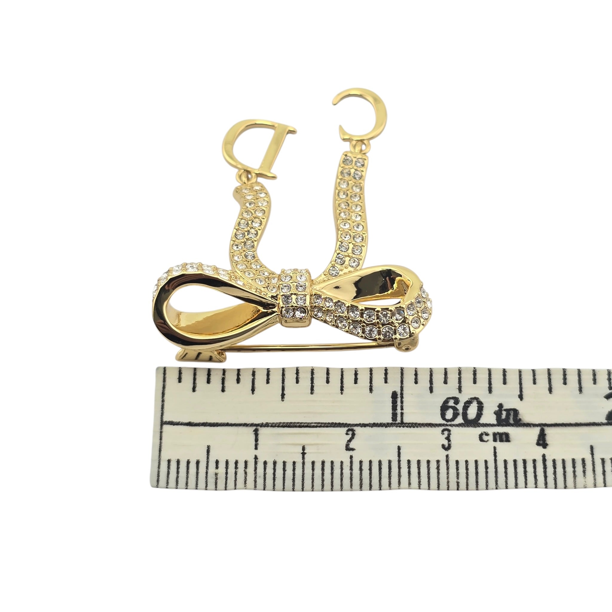 Christian Dior CD Ribbon Brooch Gold DIOR