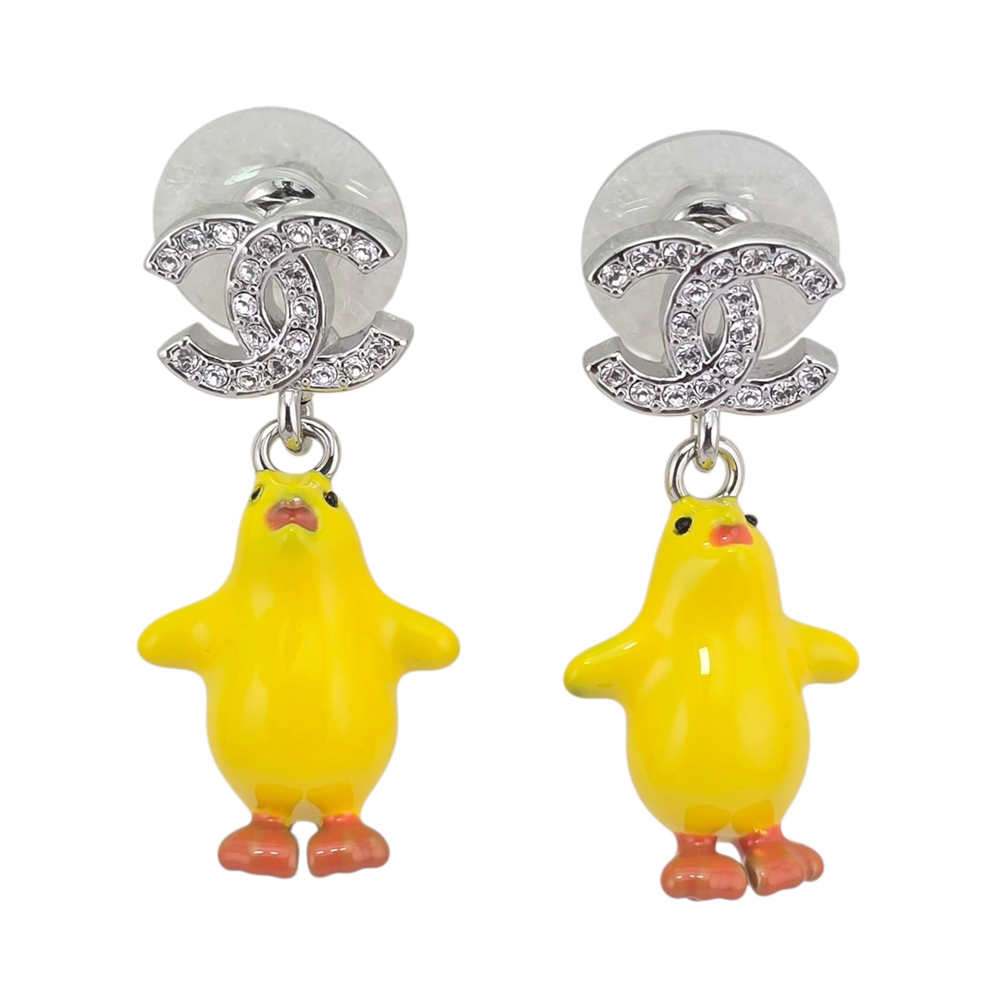 Chanel CC Metal Resin Strass Crystal Baby Chick Pendant Earrings 2026 CHANEL
