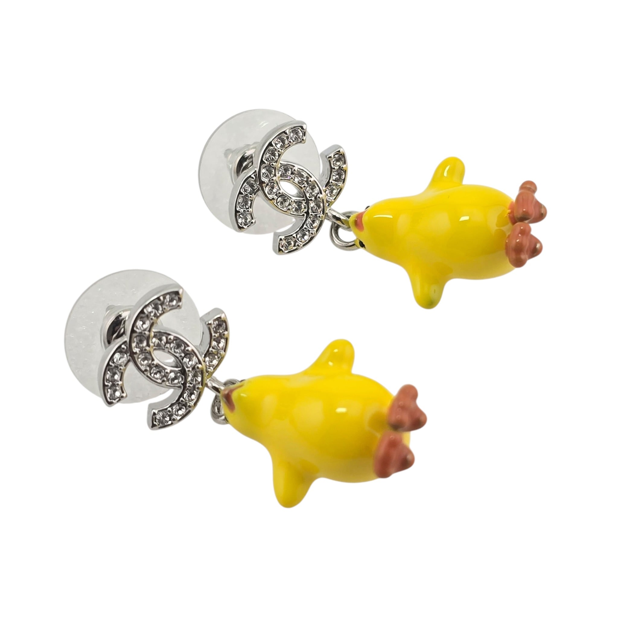 Chanel CC Metal Resin Strass Crystal Baby Chick Pendant Earrings 2026 CHANEL