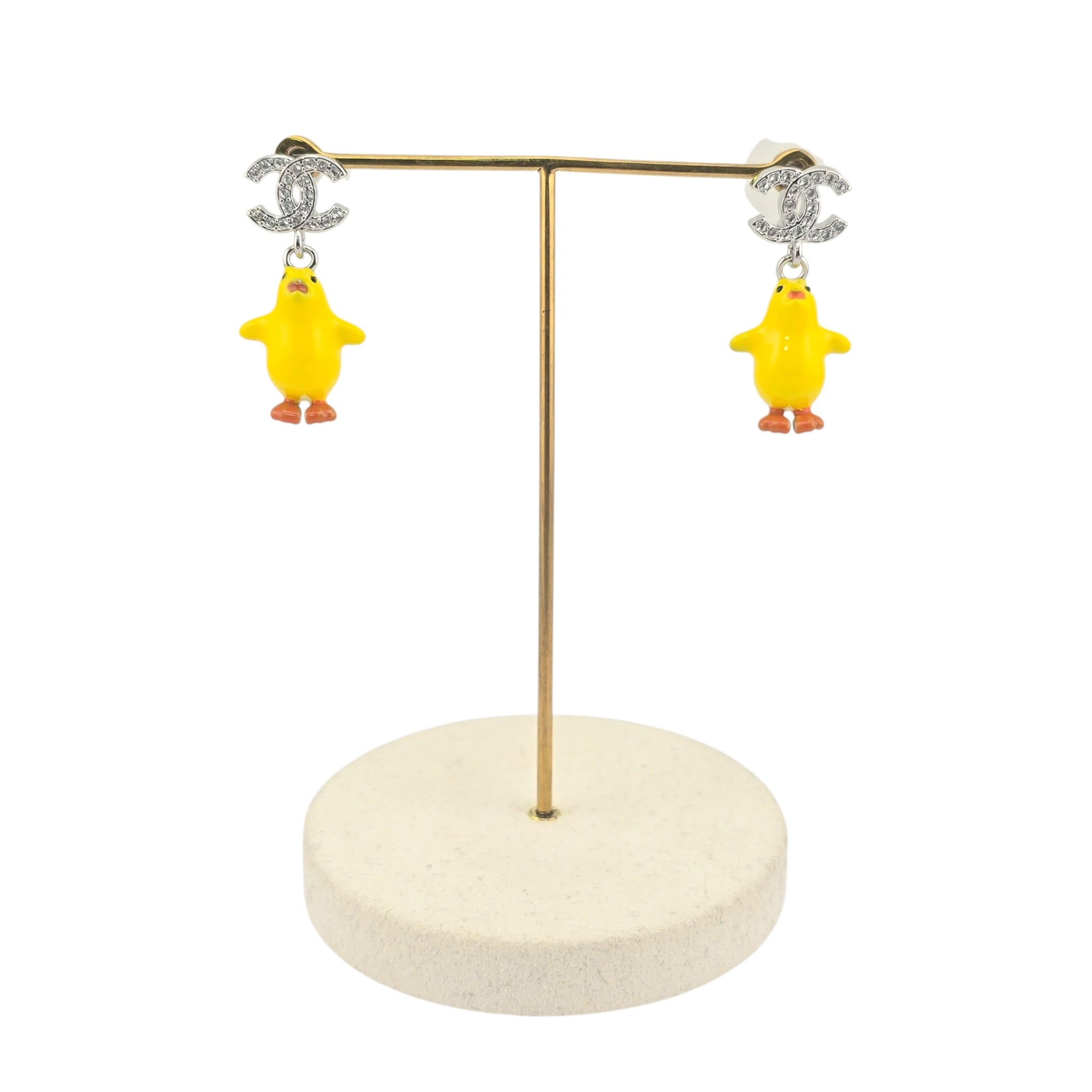 Chanel CC Metal Resin Strass Crystal Baby Chick Pendant Earrings 2026 CHANEL