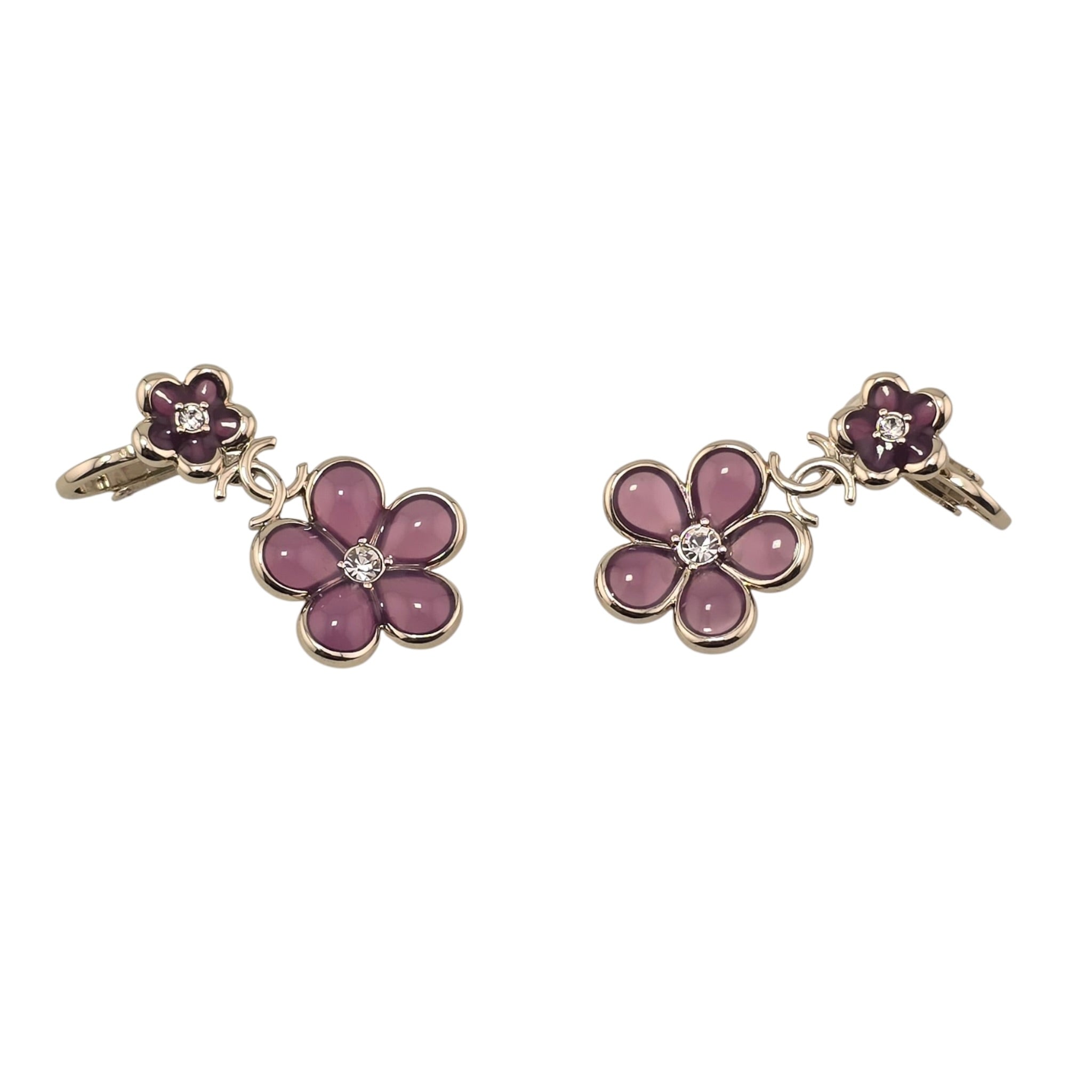 Chanel CC Pink Crystal Stud Climber Flower Earrings 2026 CHANEL