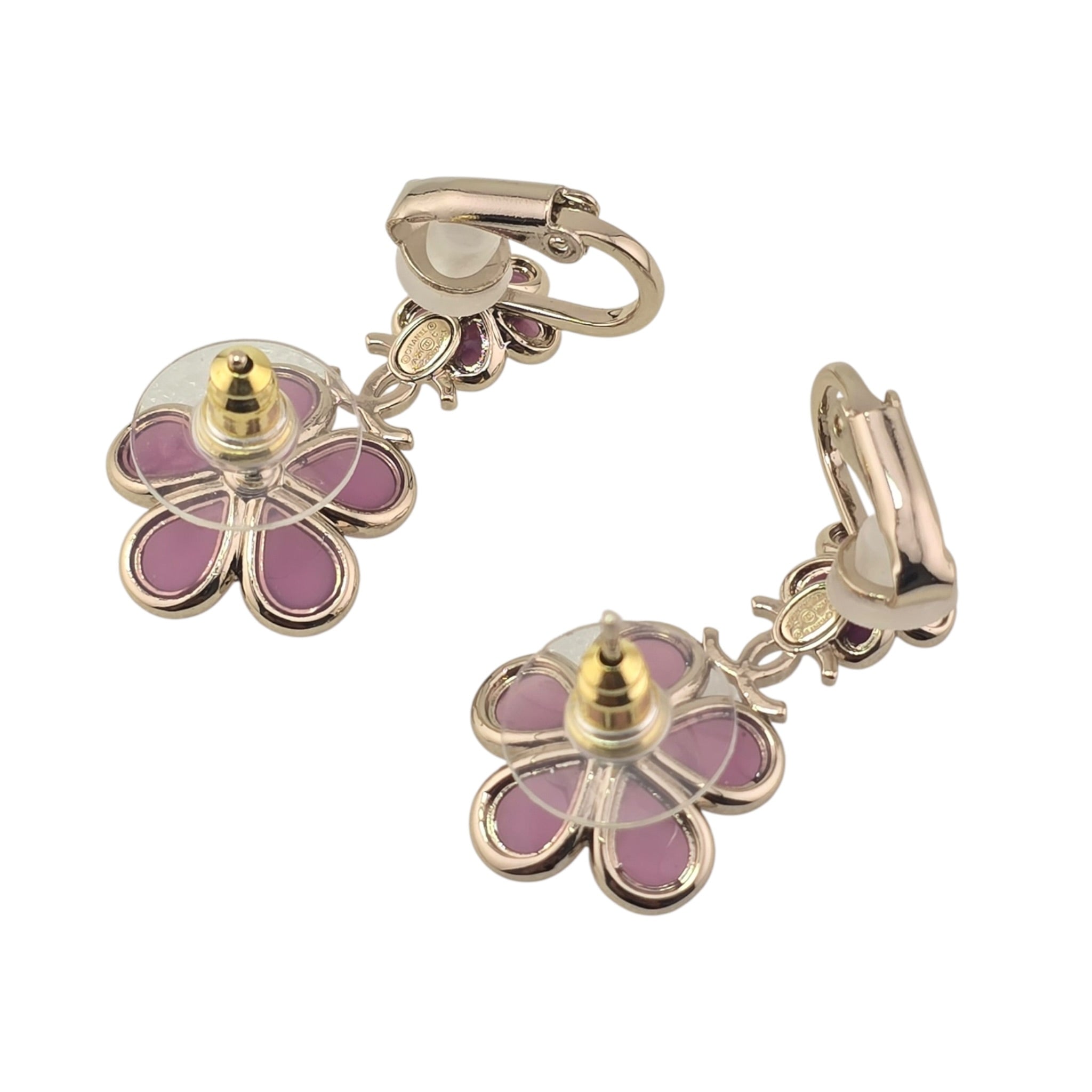 Chanel CC Pink Crystal Stud Climber Flower Earrings 2026 CHANEL
