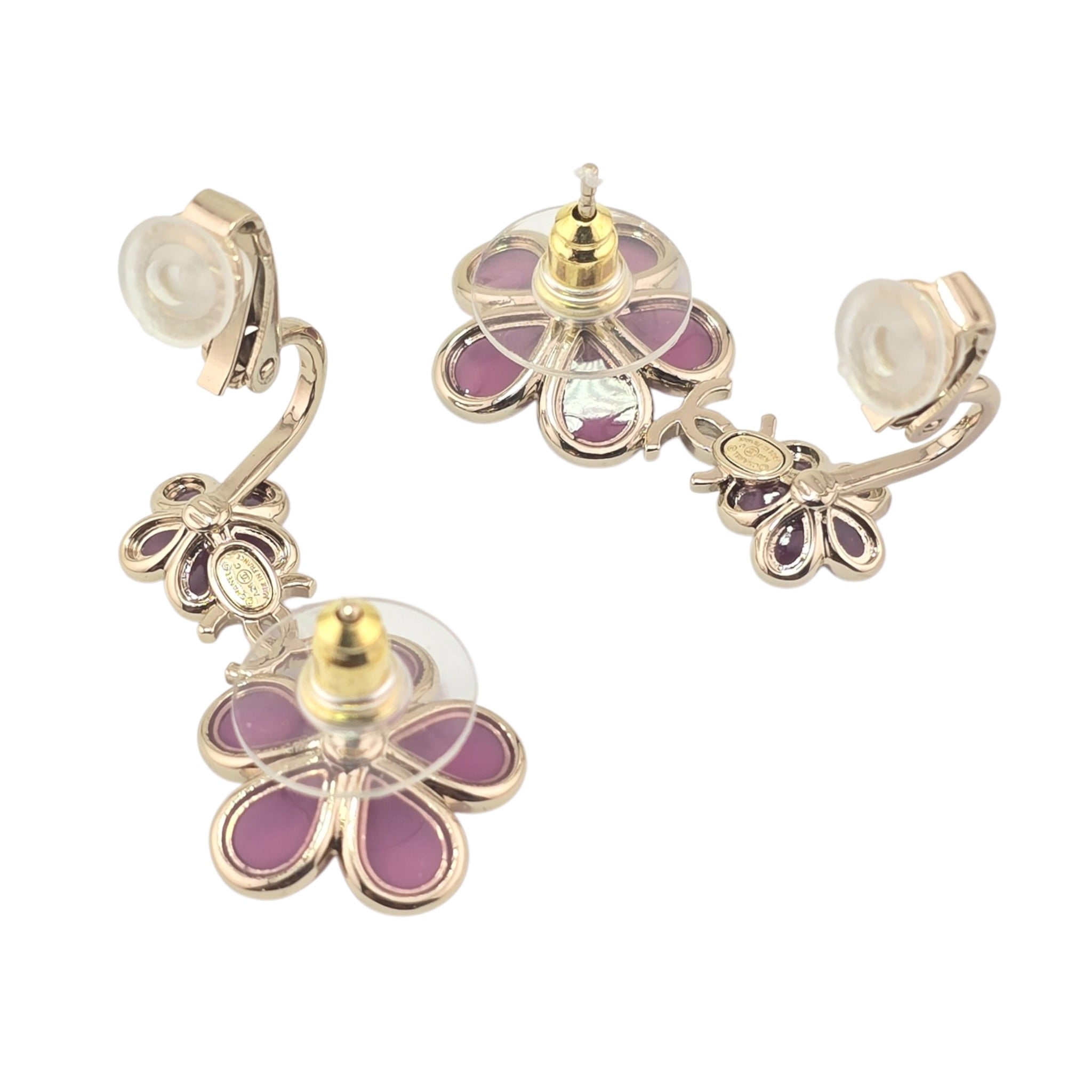 Chanel CC Pink Crystal Stud Climber Flower Earrings 2026 CHANEL