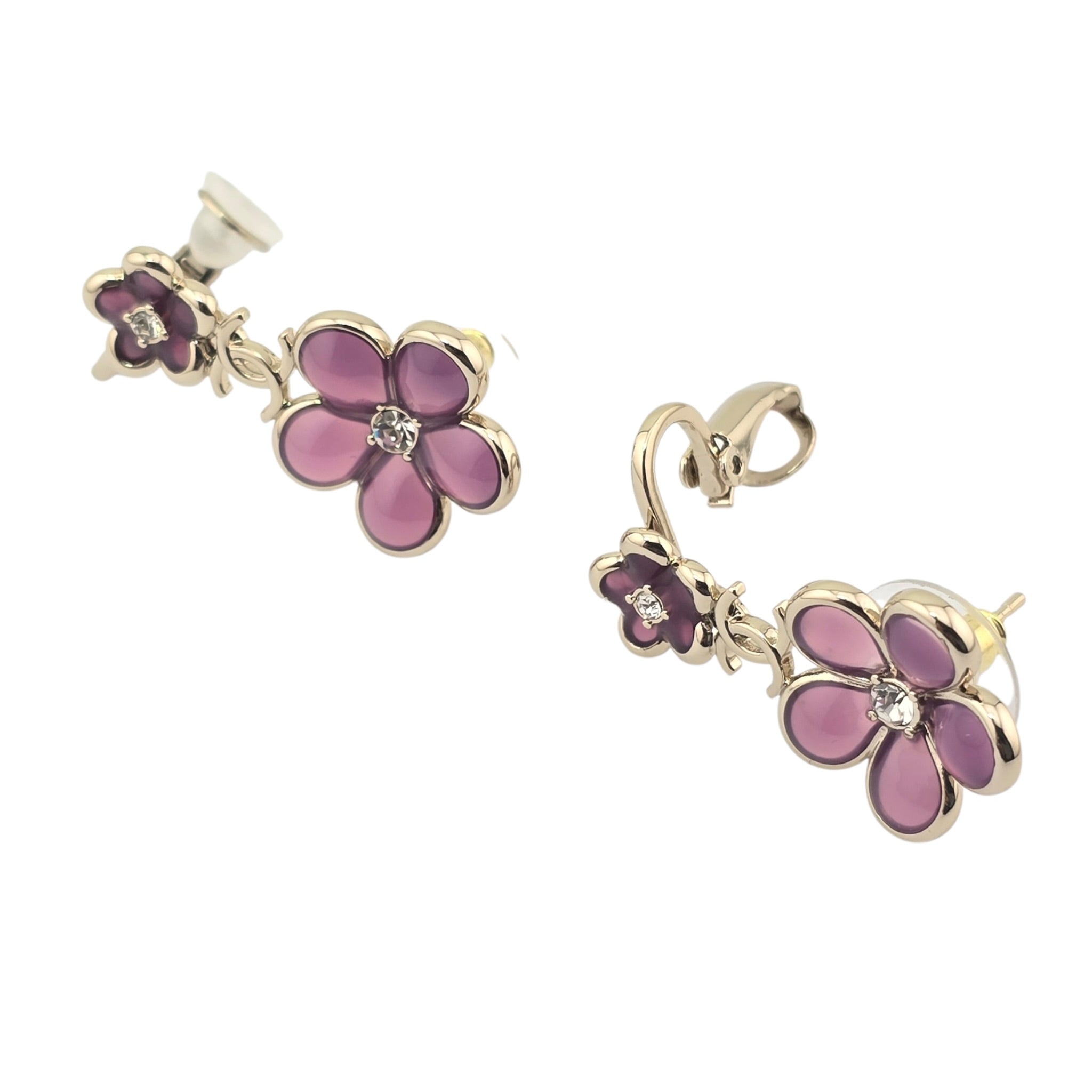 Chanel CC Pink Crystal Stud Climber Flower Earrings 2026 CHANEL