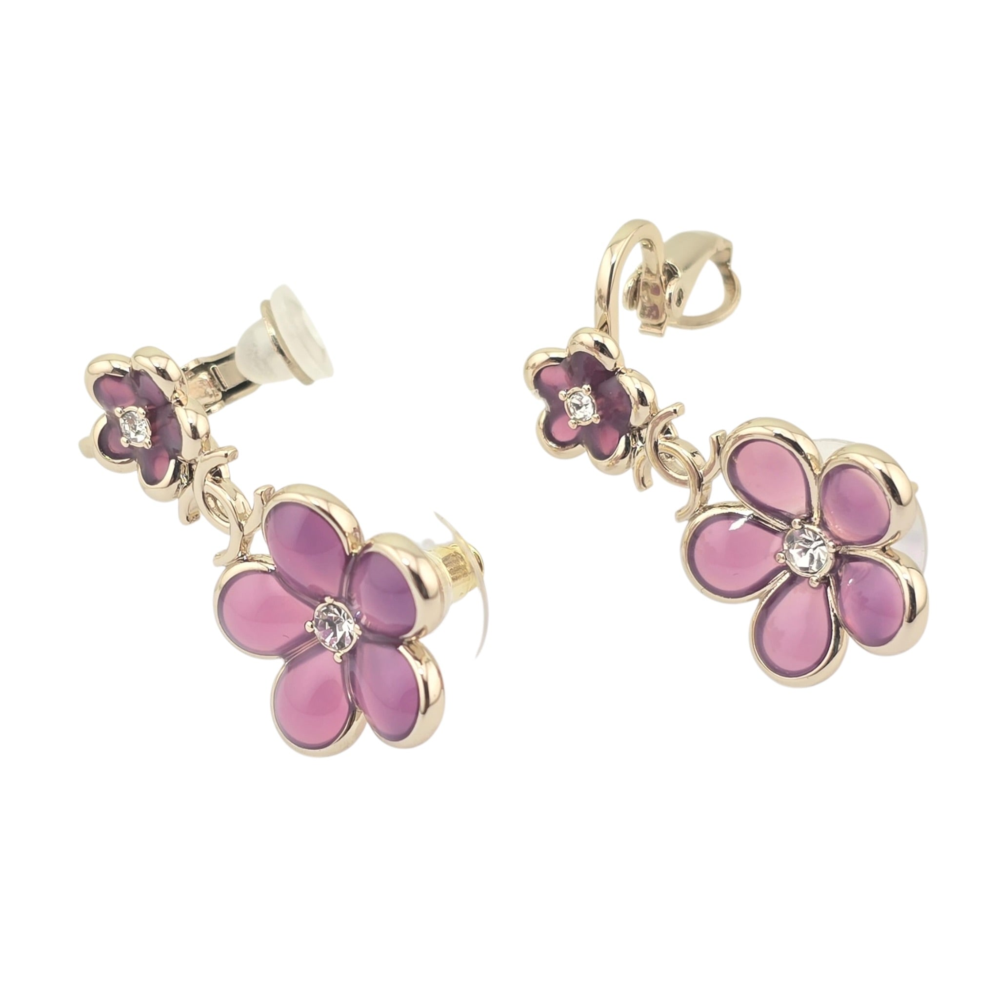 Chanel CC Pink Crystal Stud Climber Flower Earrings 2026 CHANEL